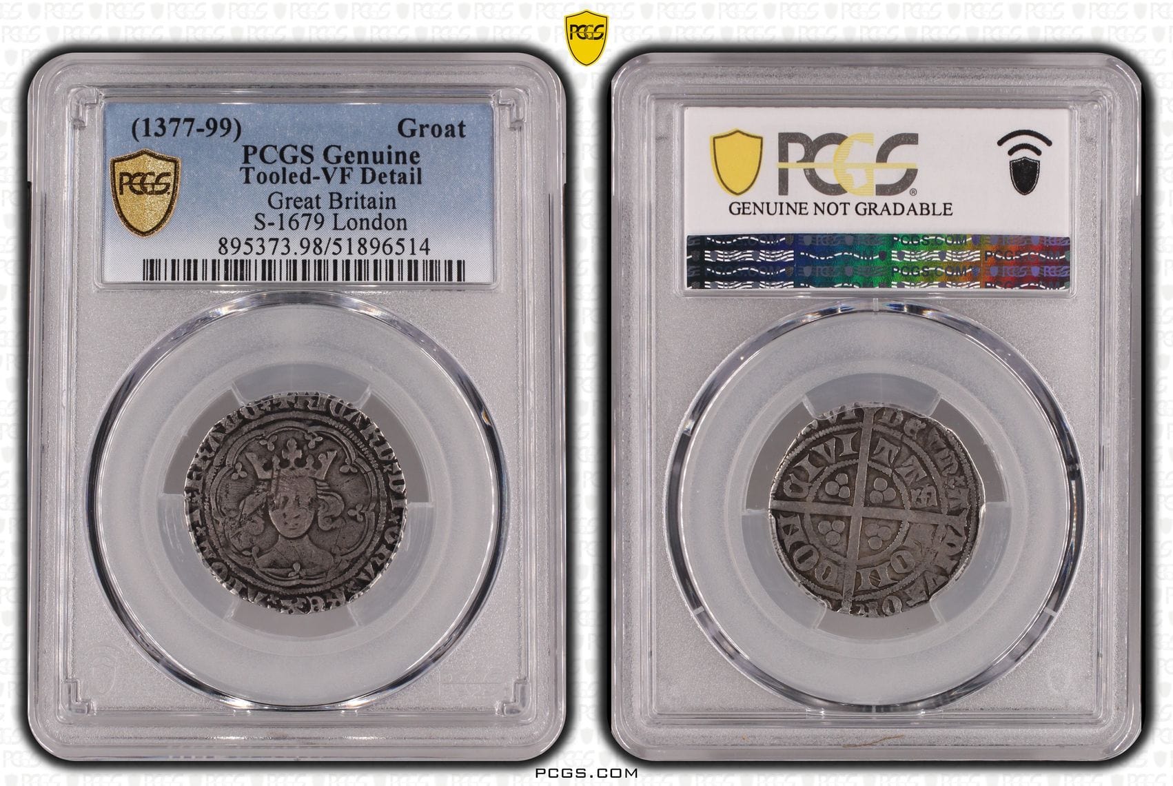 1377-1399年 イギリス リチャード2世 グロート銀貨 PCGS Tooled-VF Detail