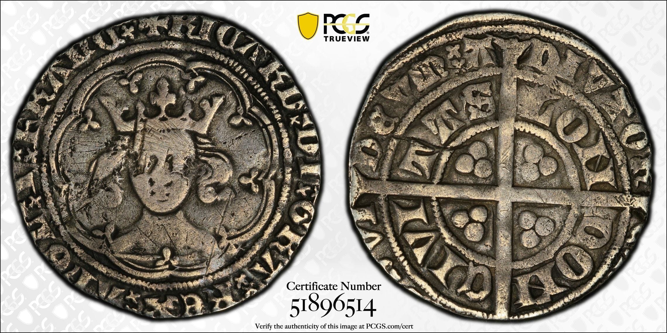 1377-1399年 イギリス リチャード2世 グロート銀貨 PCGS Tooled-VF Detail - Image 2