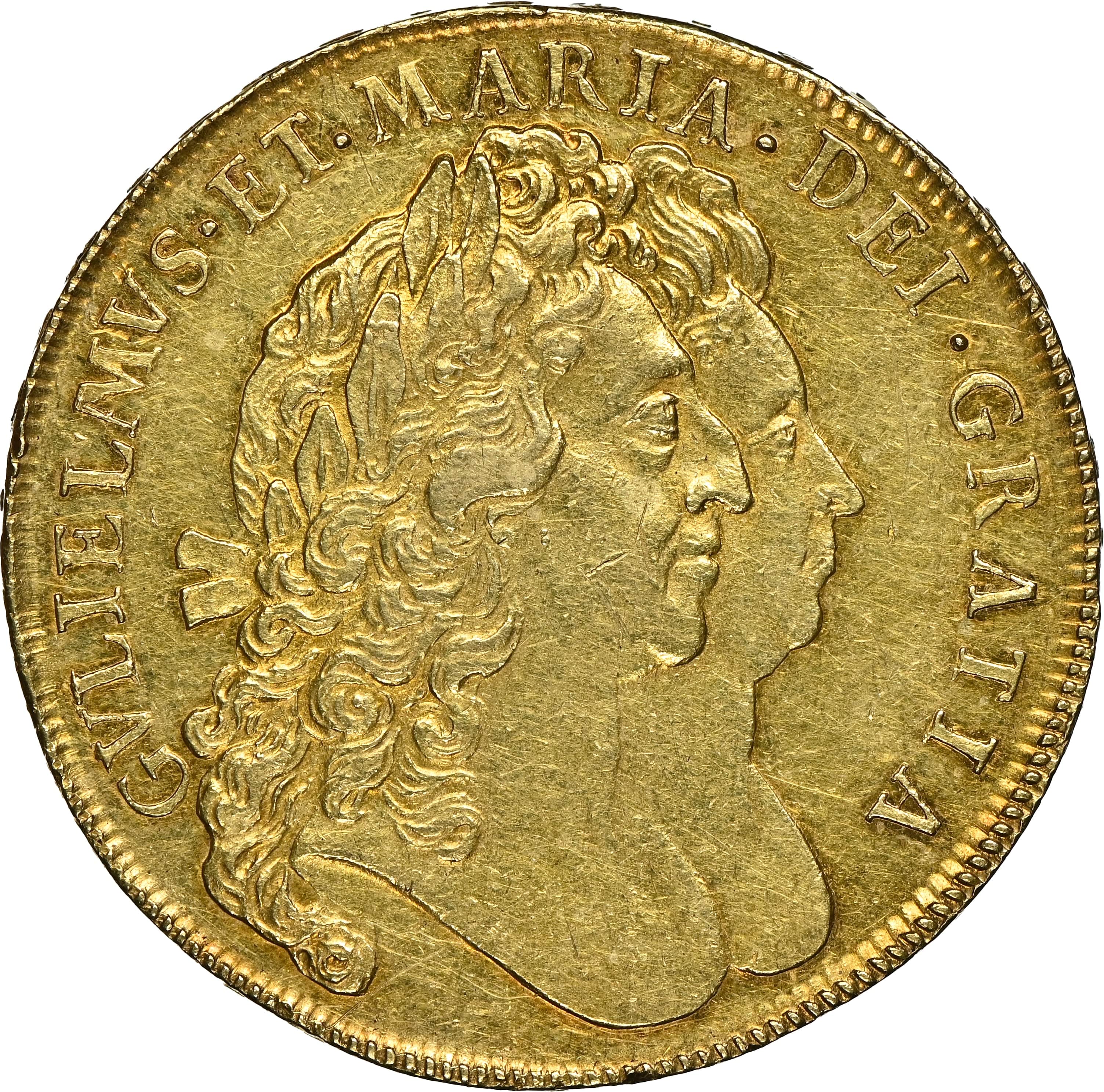 1693年 イギリス ウィリアム3世＆メアリー2世 5ギニー金貨 NGC AU58 - Image 3