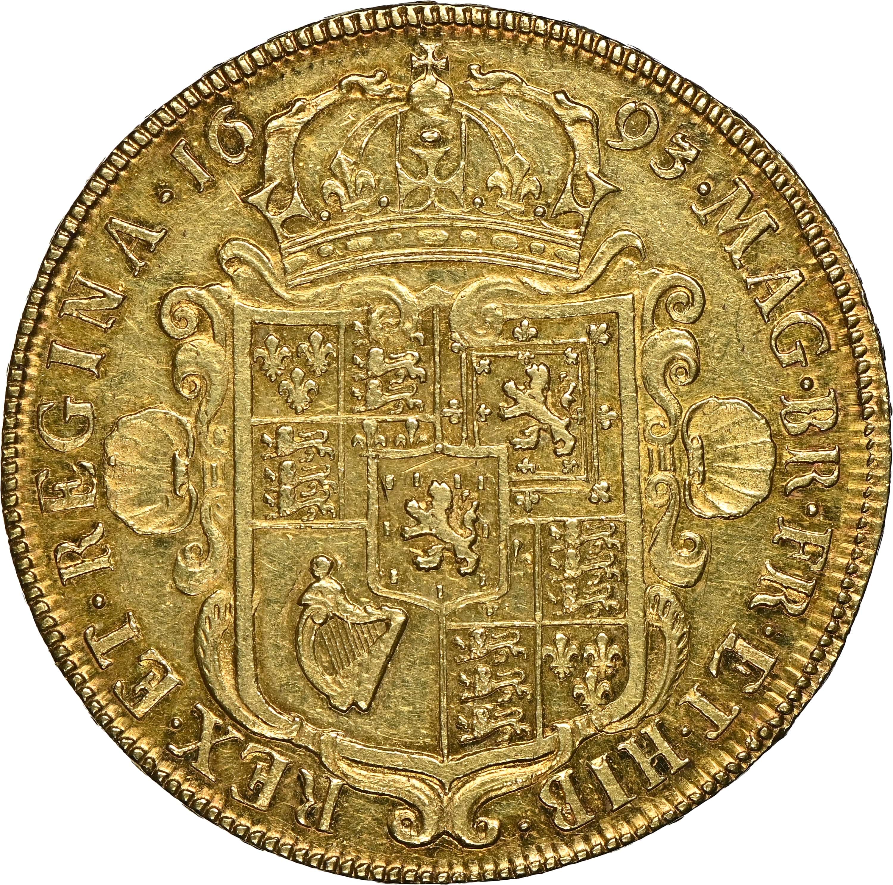 1693年 イギリス ウィリアム3世＆メアリー2世 5ギニー金貨 NGC AU58 - Image 4