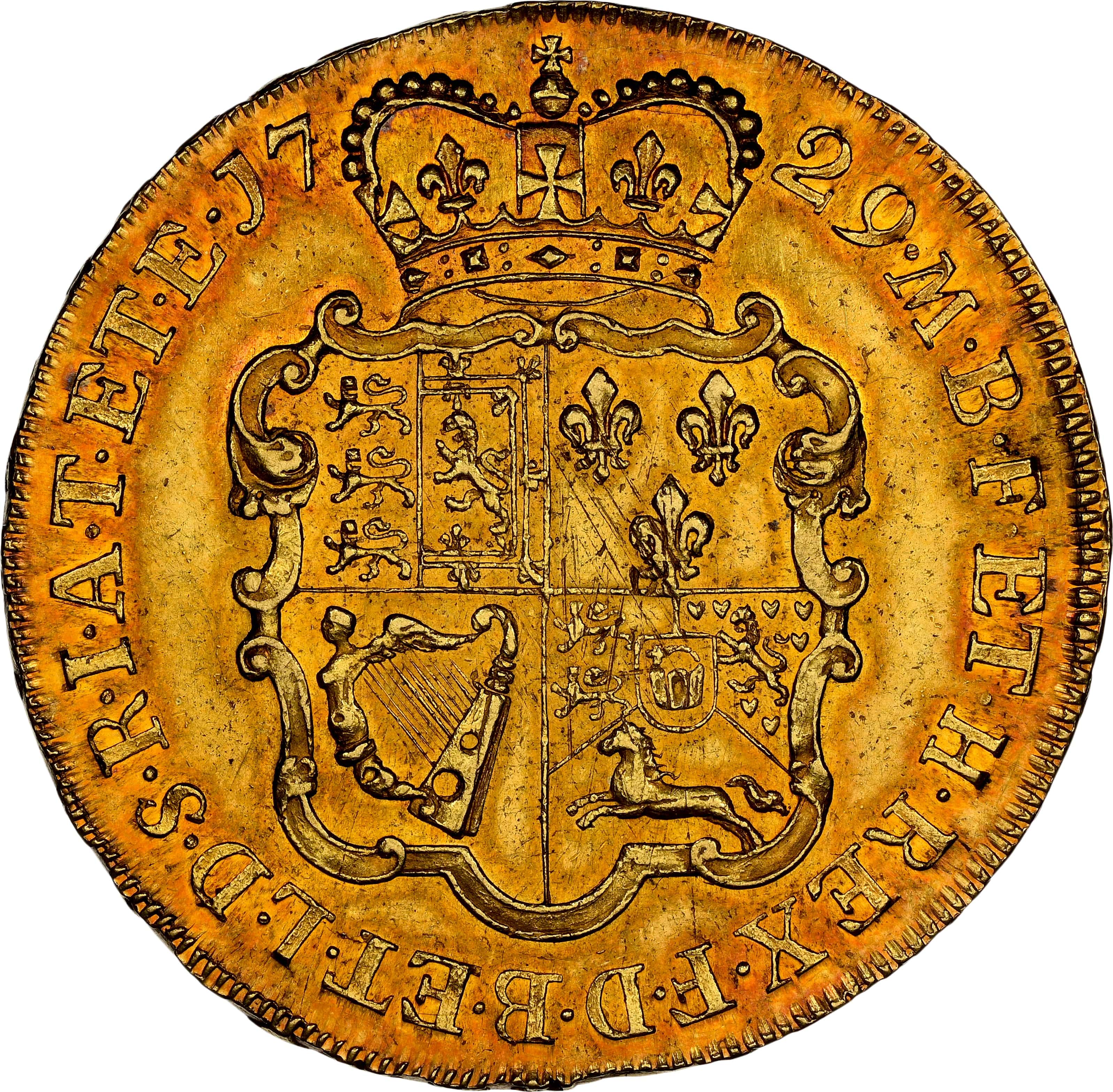 1729 イギリス ジョージ2世 EIC 5ギニー金貨 NGC AU58 - Image 4
