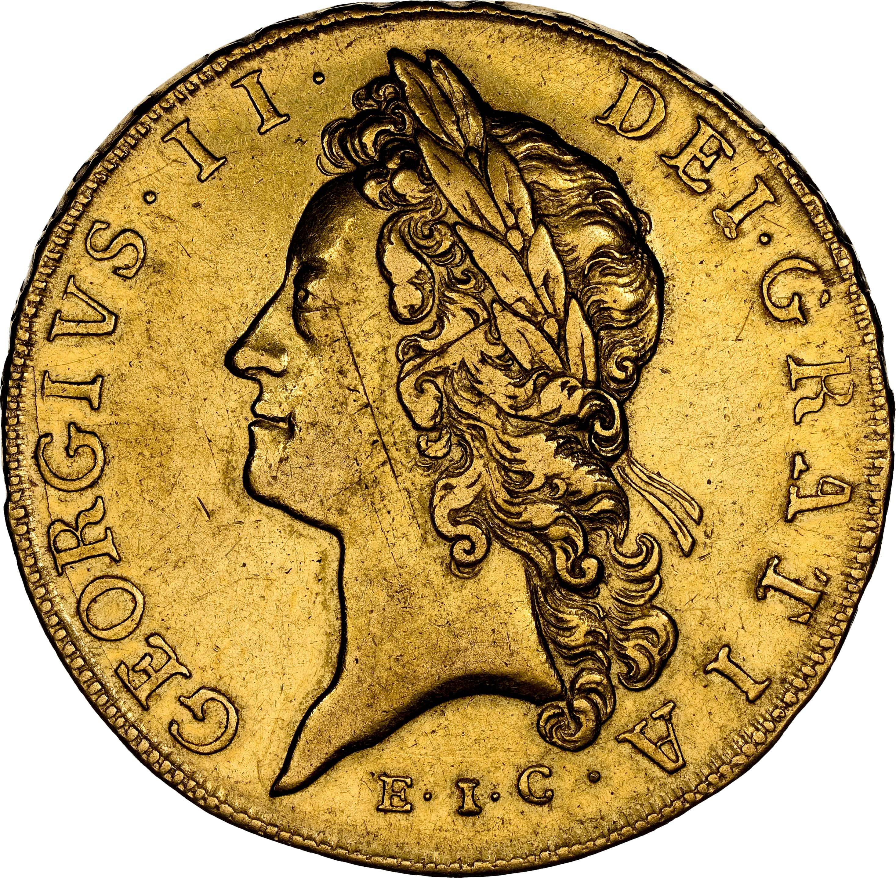 1729年 イギリス ジョージ2世 5ギニー金貨 AU55 E.I.C - Image 3