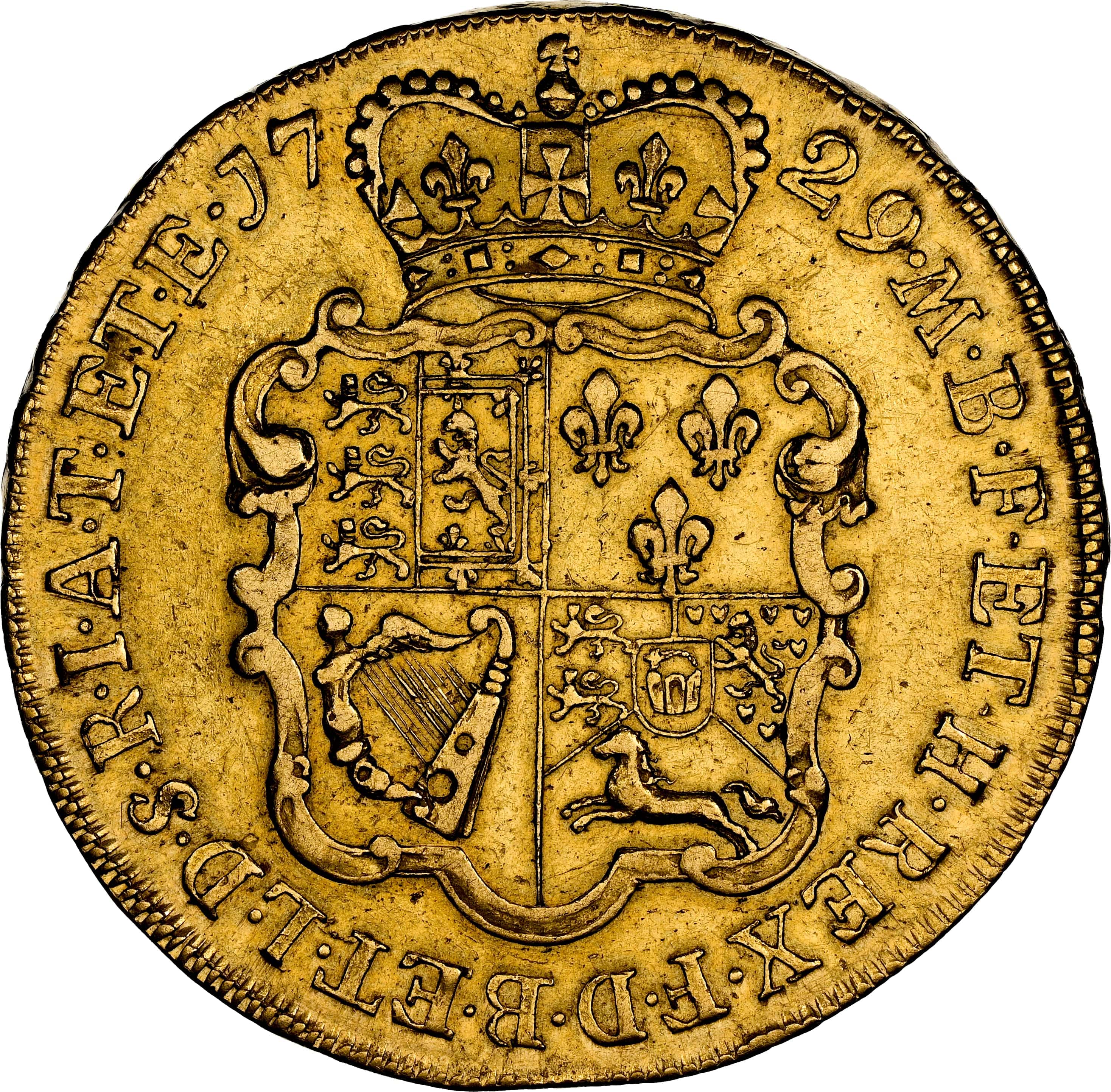 1729年 イギリス ジョージ2世 5ギニー金貨 AU55 E.I.C - Image 4