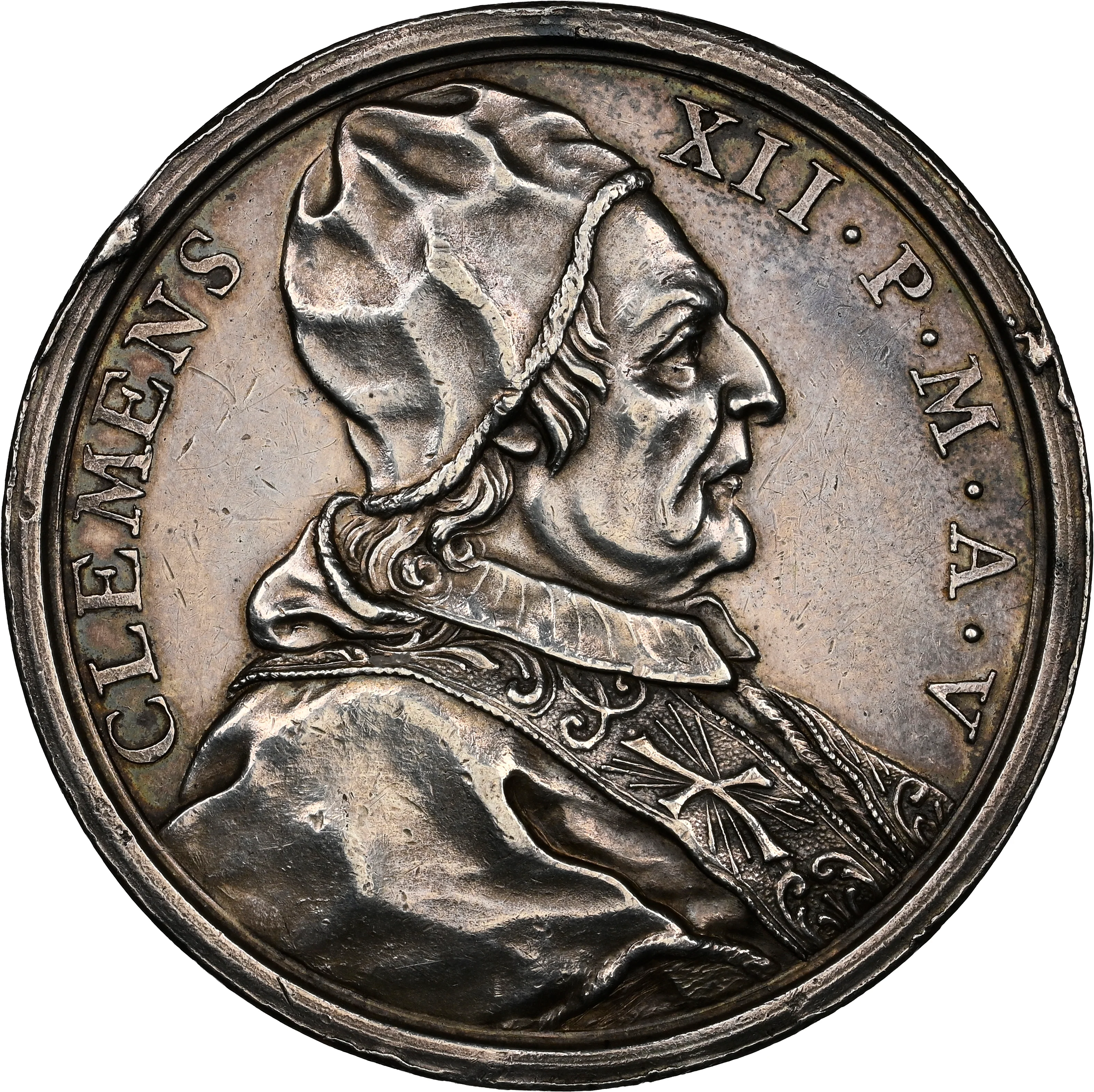 1735年 バチカン モントーネ・ロンコ川 銀メダル NGC UNC Details - Image 3