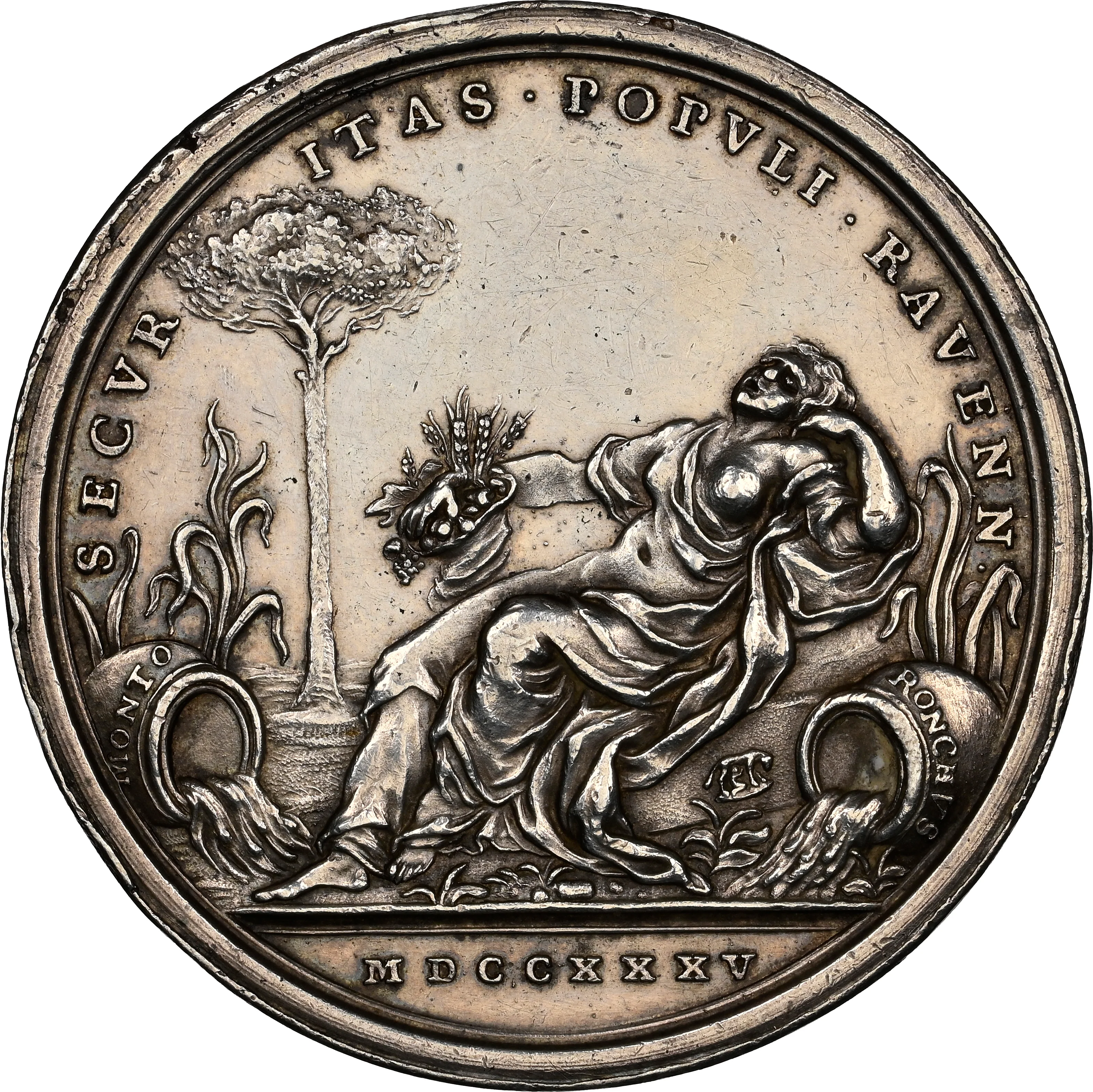 1735年 バチカン モントーネ・ロンコ川 銀メダル NGC UNC Details - Image 4