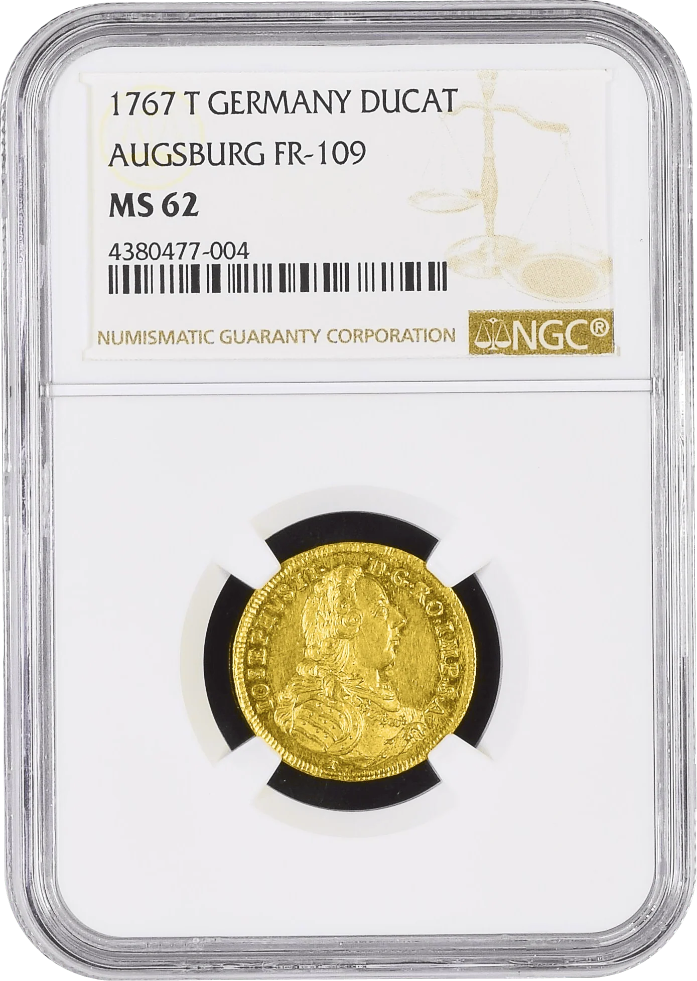 1767年 ドイツ アウグスブルク ヨーゼフ2世 ダカット金貨 MS62