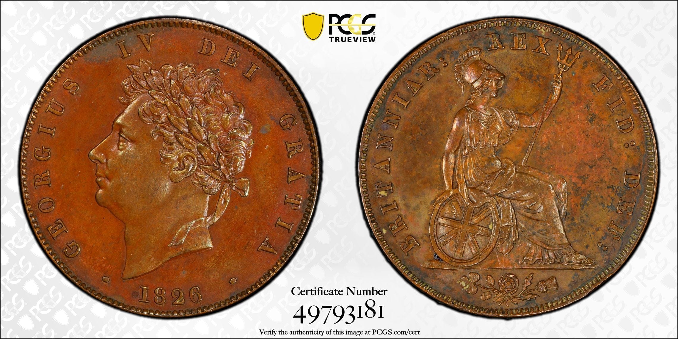 1826年 イギリス ジョージ4世 ハーフペニー銅貨 PR62