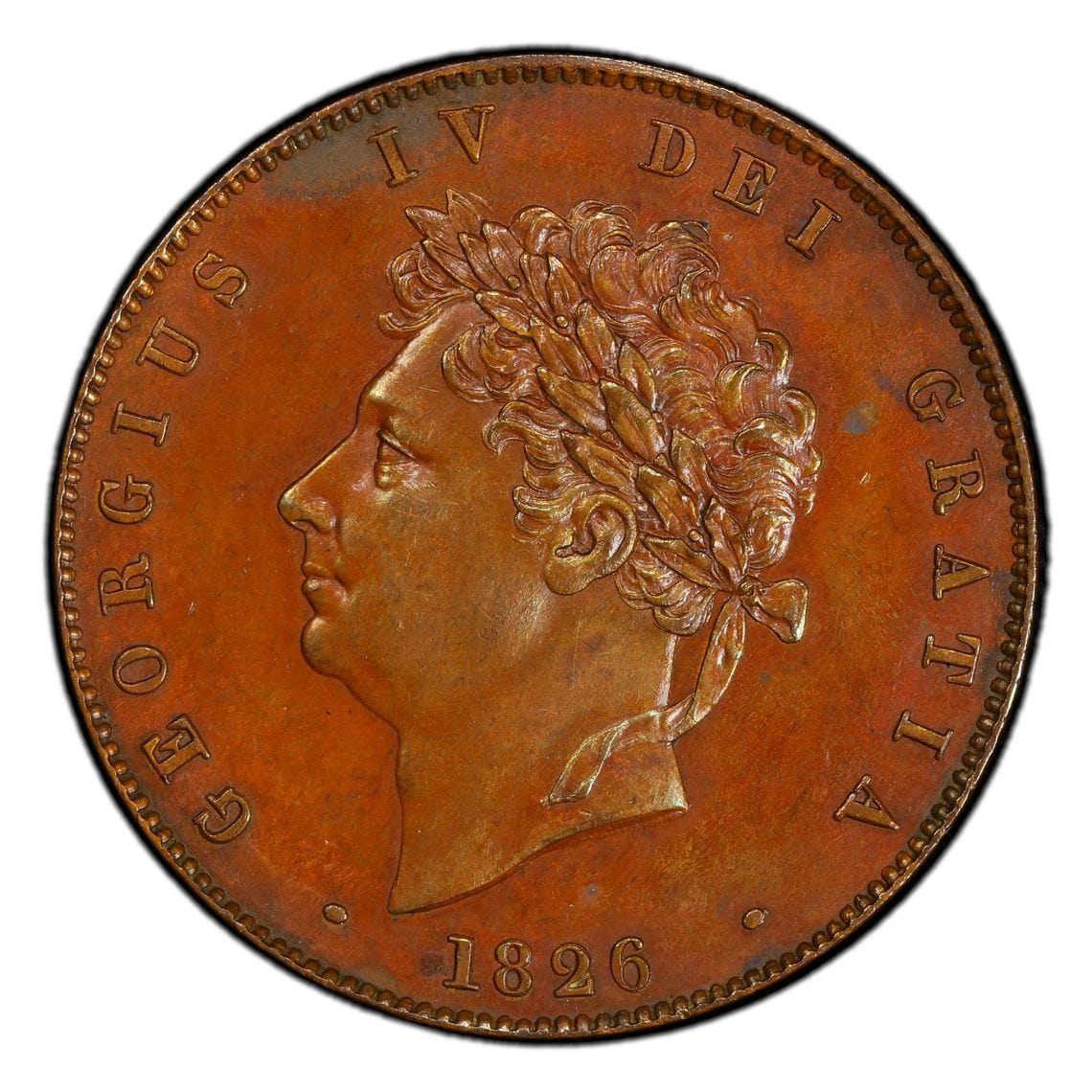 1826年 イギリス ジョージ4世 ハーフペニー銅貨 PR62 - Image 2