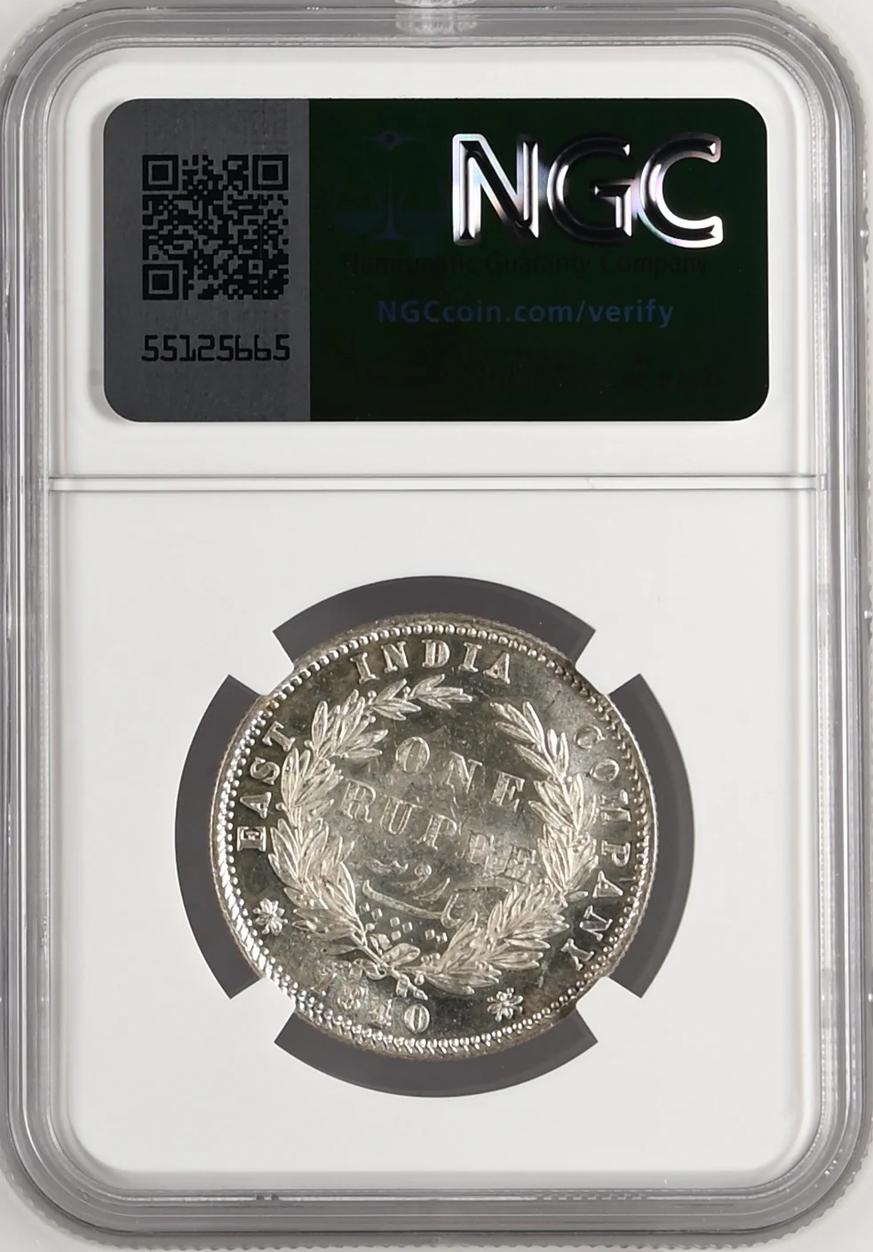 1840年 英領インド 東インド会社 ヴィクトリア ヤングヘッド ルピー銀貨 MS63 - Image 2