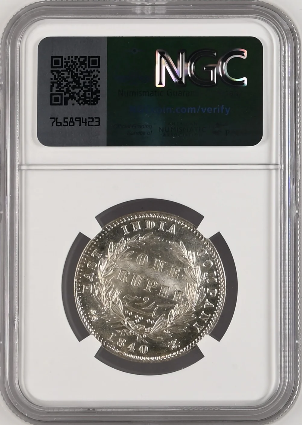 1840年 英領インド 東インド会社 ヴィクトリア ヤングヘッド ルピー銀貨 MS63 - Image 2