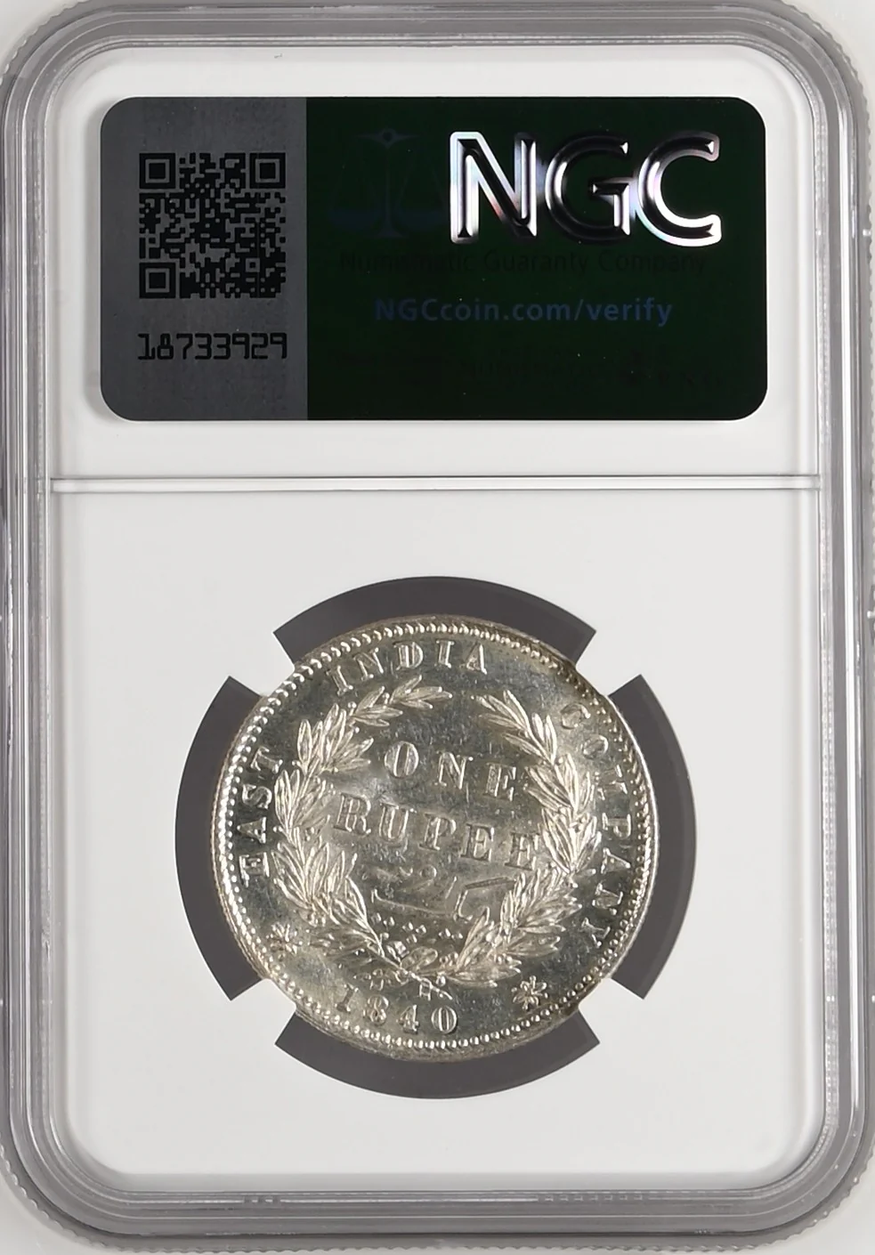1840年 英領インド 東インド会社 ヴィクトリア ヤングヘッド ルピー銀貨 MS63 - Image 2