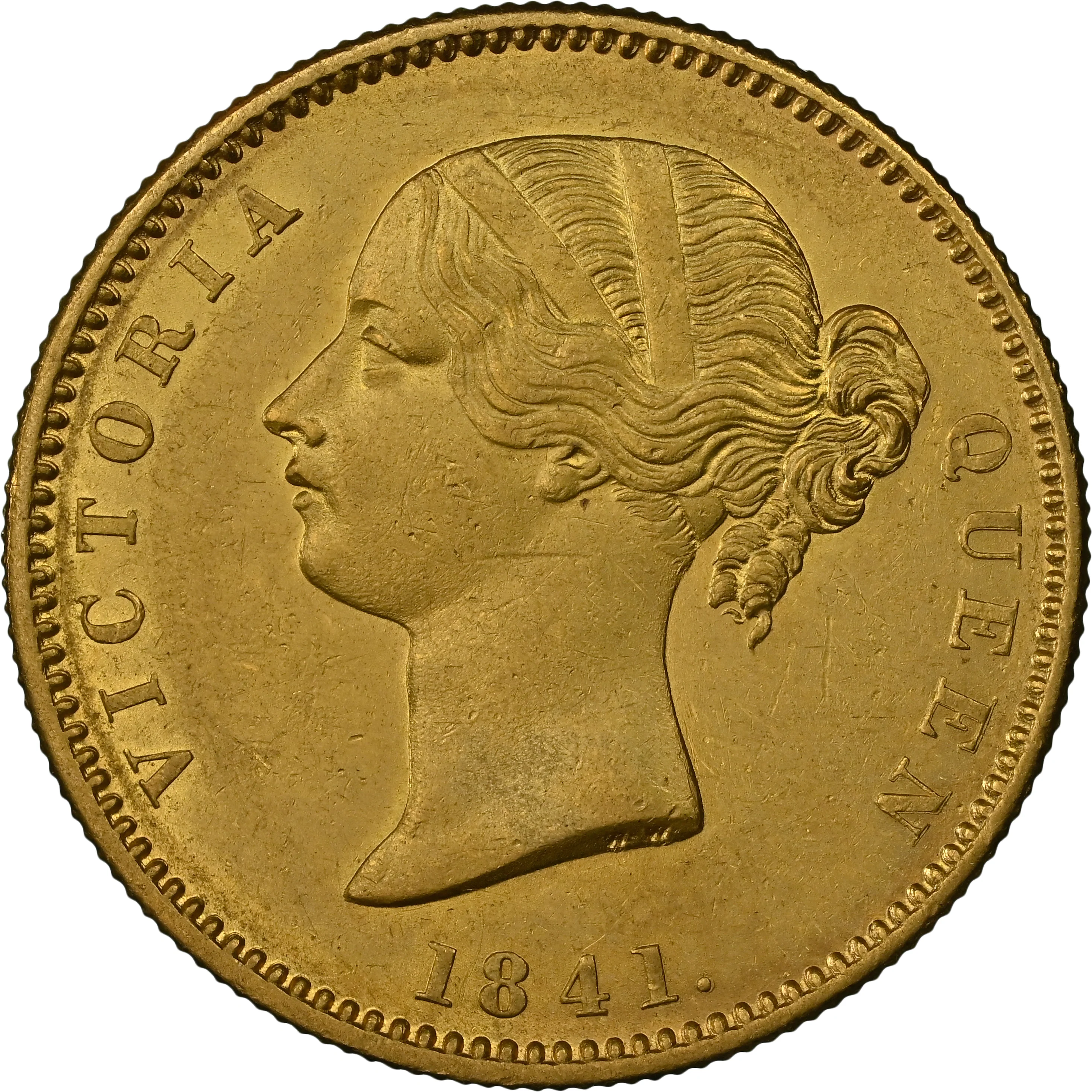 1841年 イギリス領インド ヴィクトリア モハール金貨 NGC AU Details - Image 3