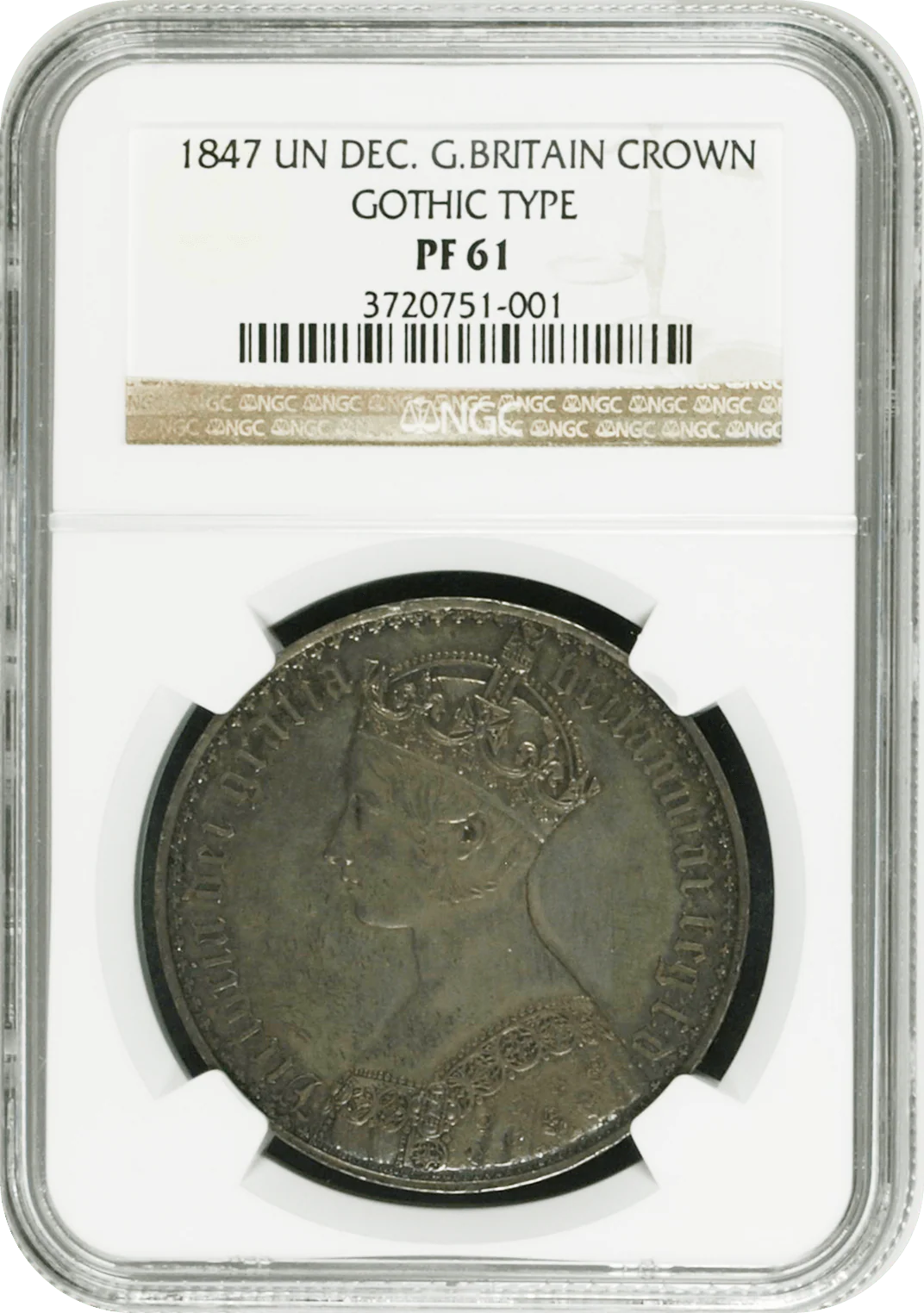 1847年 イギリス ヴィクトリア ゴシッククラウン銀貨 アンデシモエッジ NGC PF61
