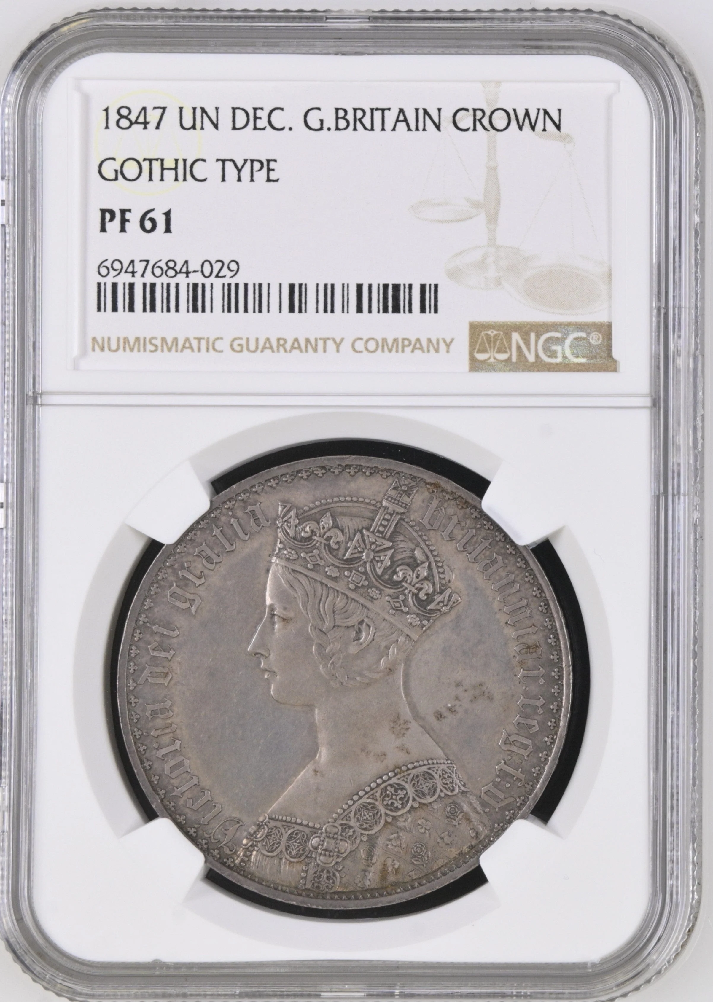 1847年 イギリス ヴィクトリア ゴシッククラウン銀貨 アンデシモ PF61