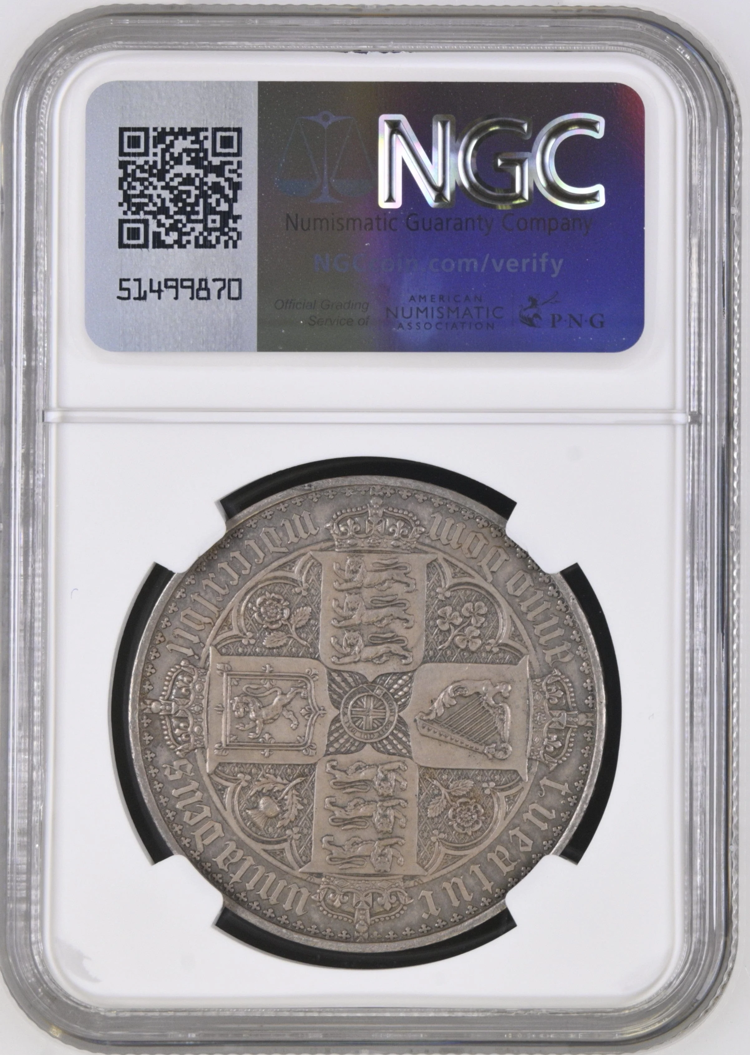 1847年 イギリス ヴィクトリア ゴシッククラウン銀貨 アンデシモ PF61 - Image 2