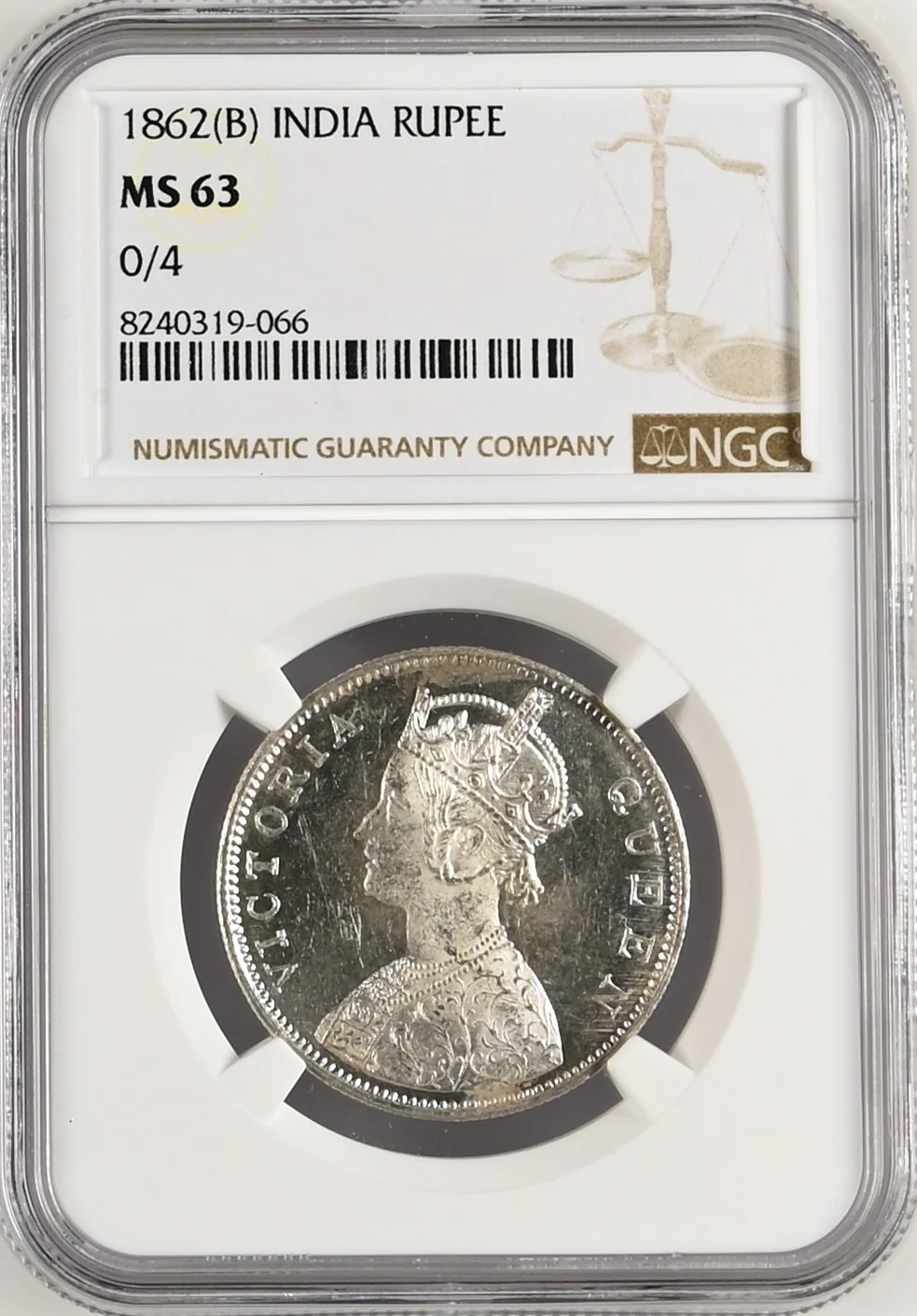 1862年 英領インド ゴシック ルピー銀貨 MS63