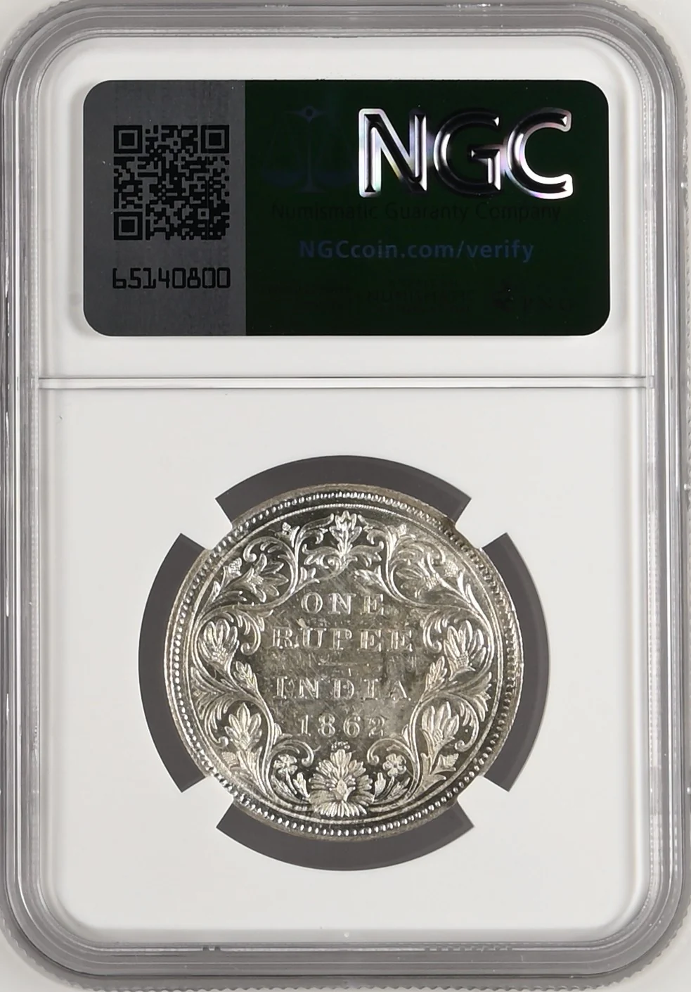1862年 英領インド ゴシック ルピー銀貨 MS63 - Image 2