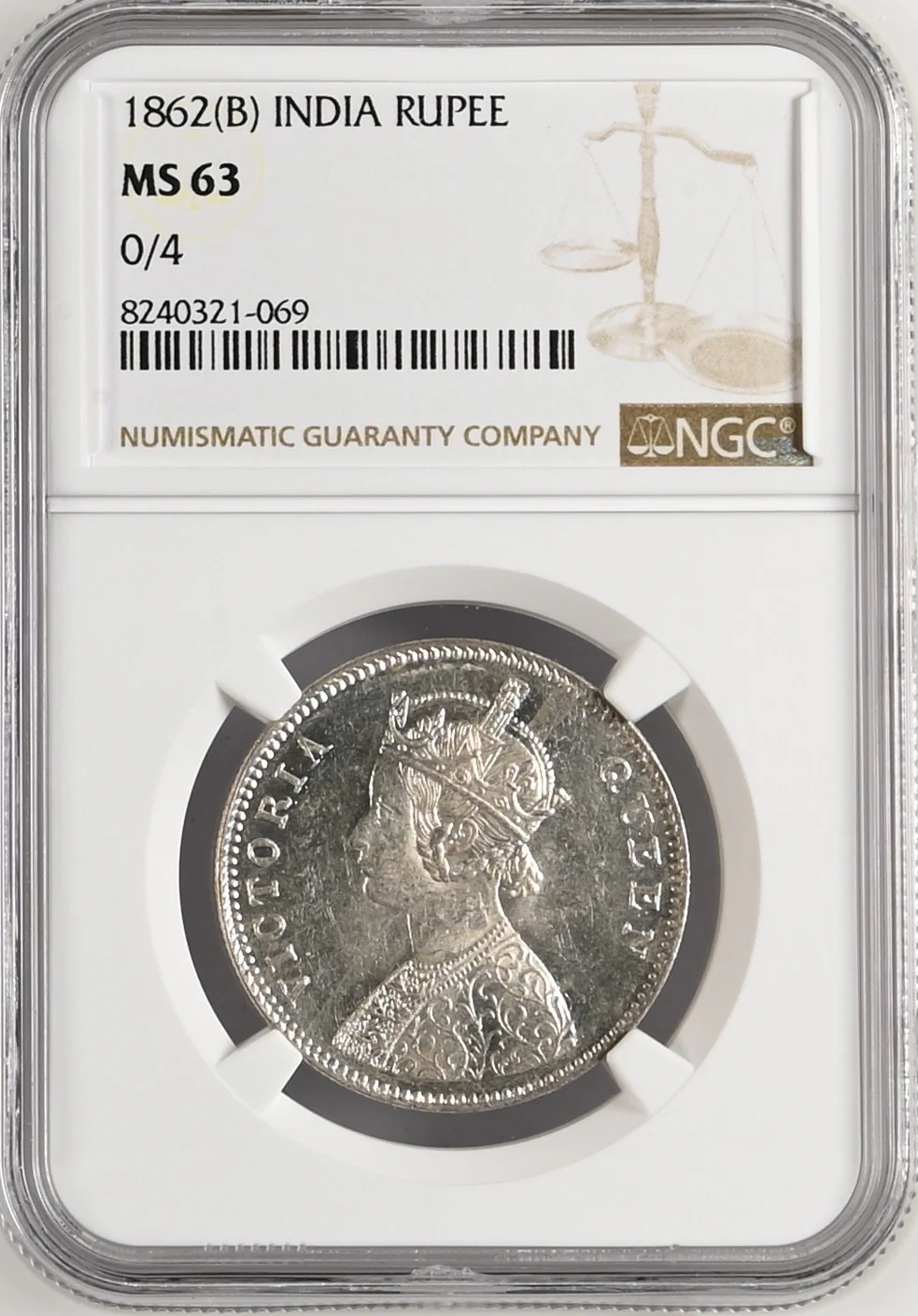 1862年 英領インド ゴシック ルピー銀貨 MS63