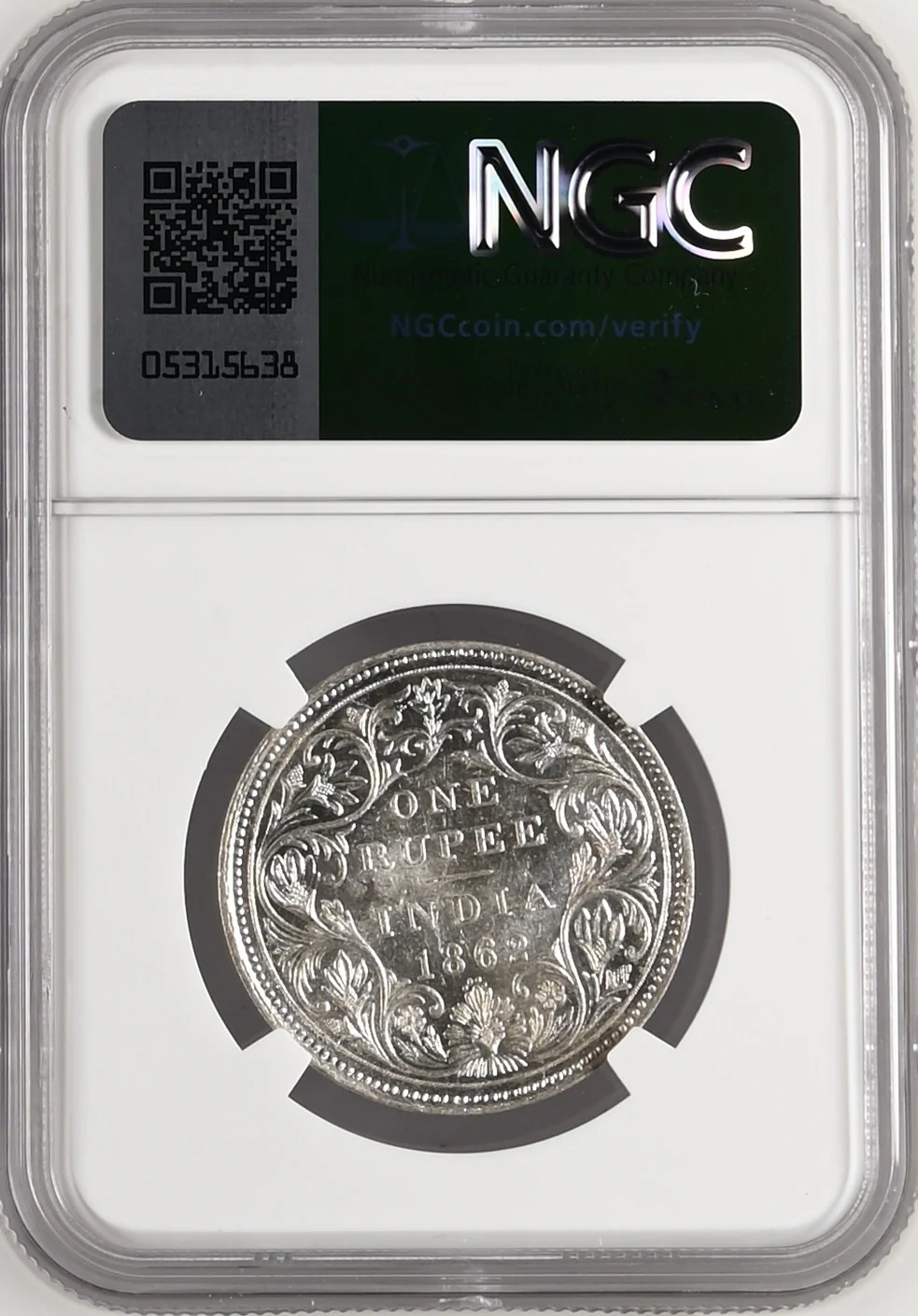 1862年 英領インド ゴシック ルピー銀貨 MS63 - Image 2