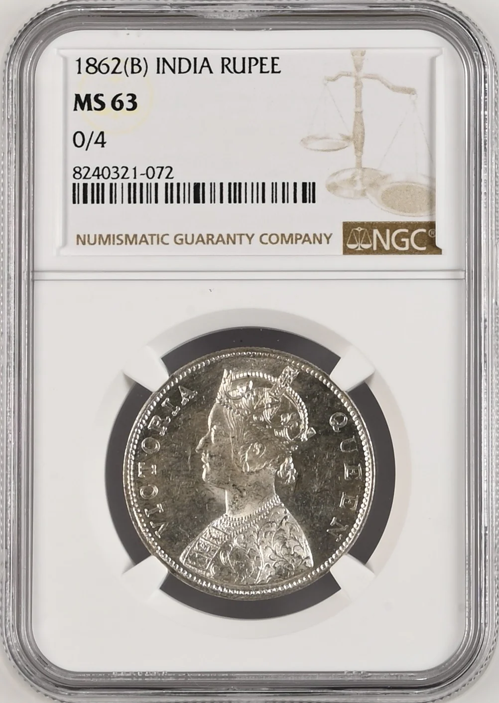 1862年 英領インド ゴシック ルピー銀貨 MS63