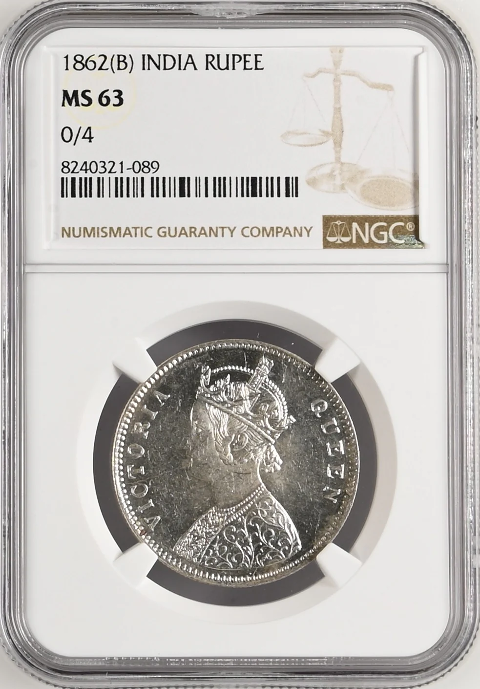 1862年 英領インド ゴシック ルピー銀貨 MS63