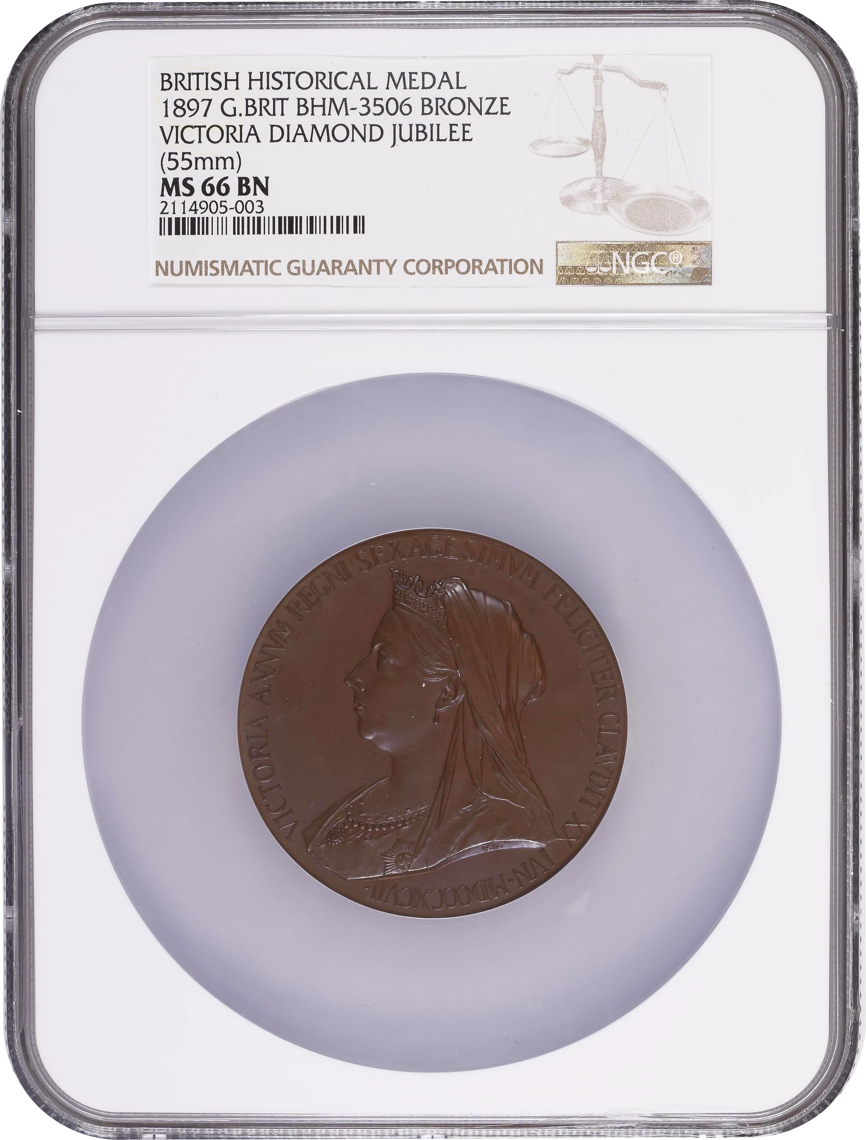 【Top Pop】1897年 イギリス ヴィクトリア ダイヤモンドジュビリー 銅メダル 55mm NGC MS66BN