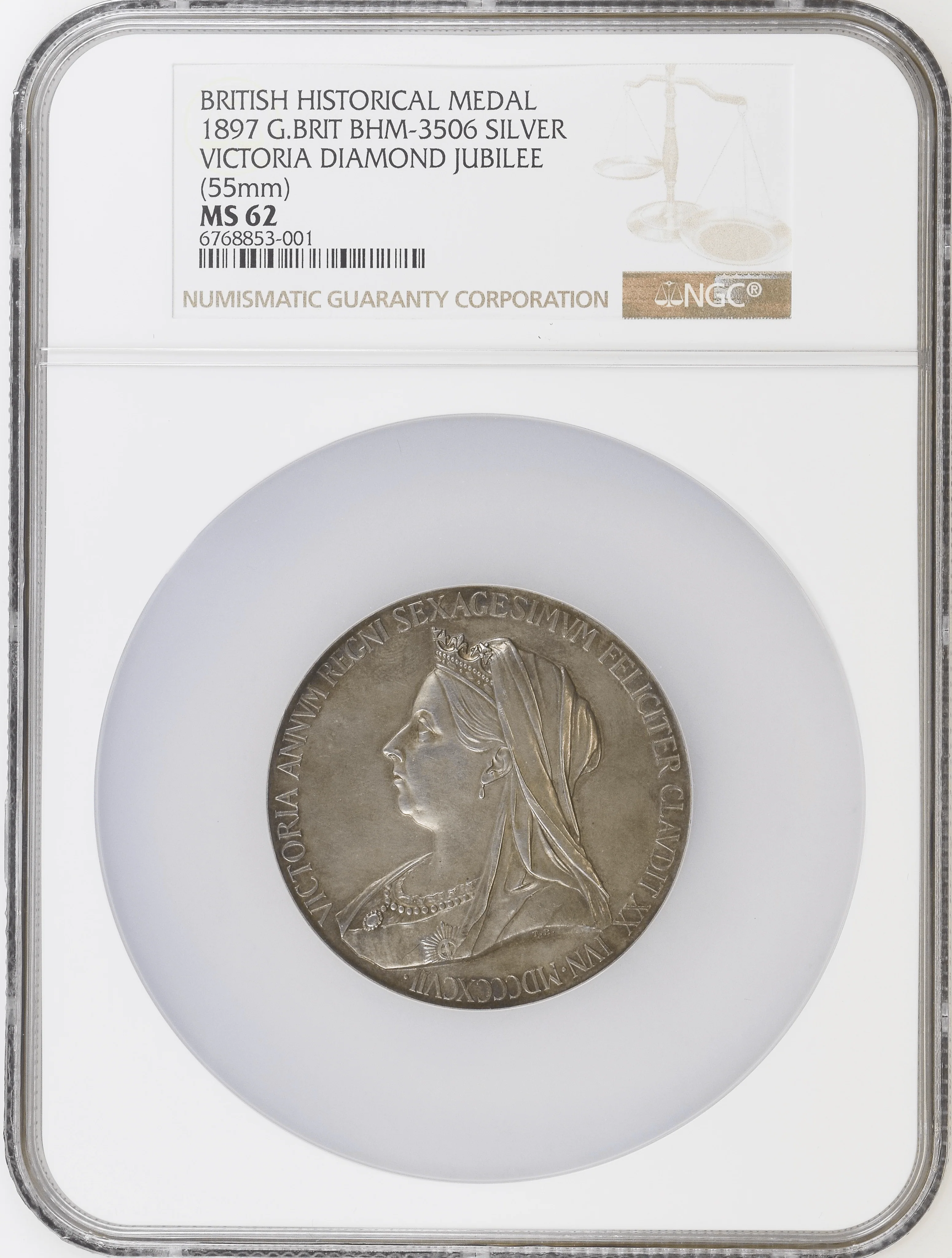 1897年 イギリス ヴィクトリア ダイヤモンド・ジュビリー 銀メダル (55mm) NGC MS62