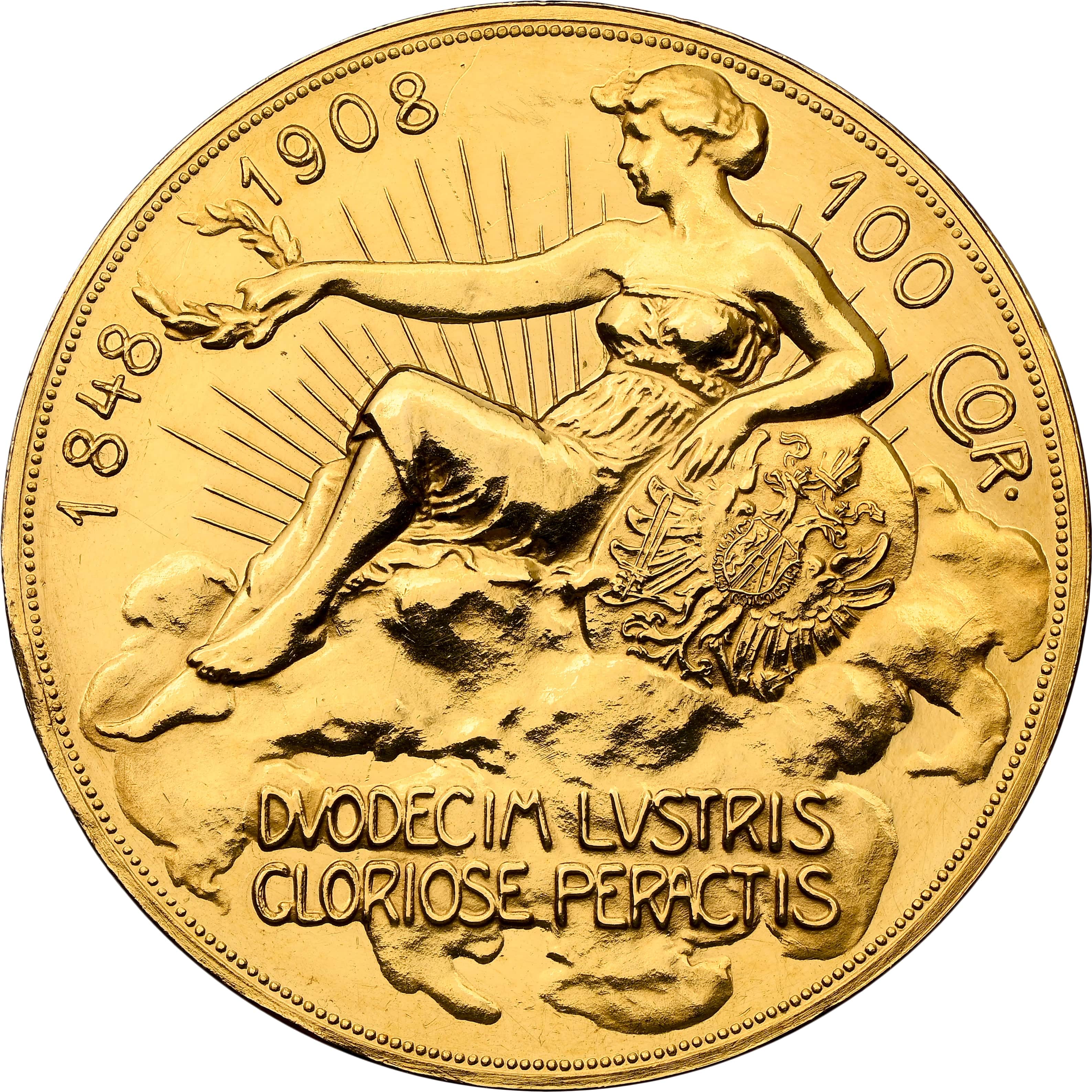 1908年 オーストリア フランツ・ヨーゼフ1世 100コロナ金貨 雲上の女神 PROOF DETAILS - Image 4