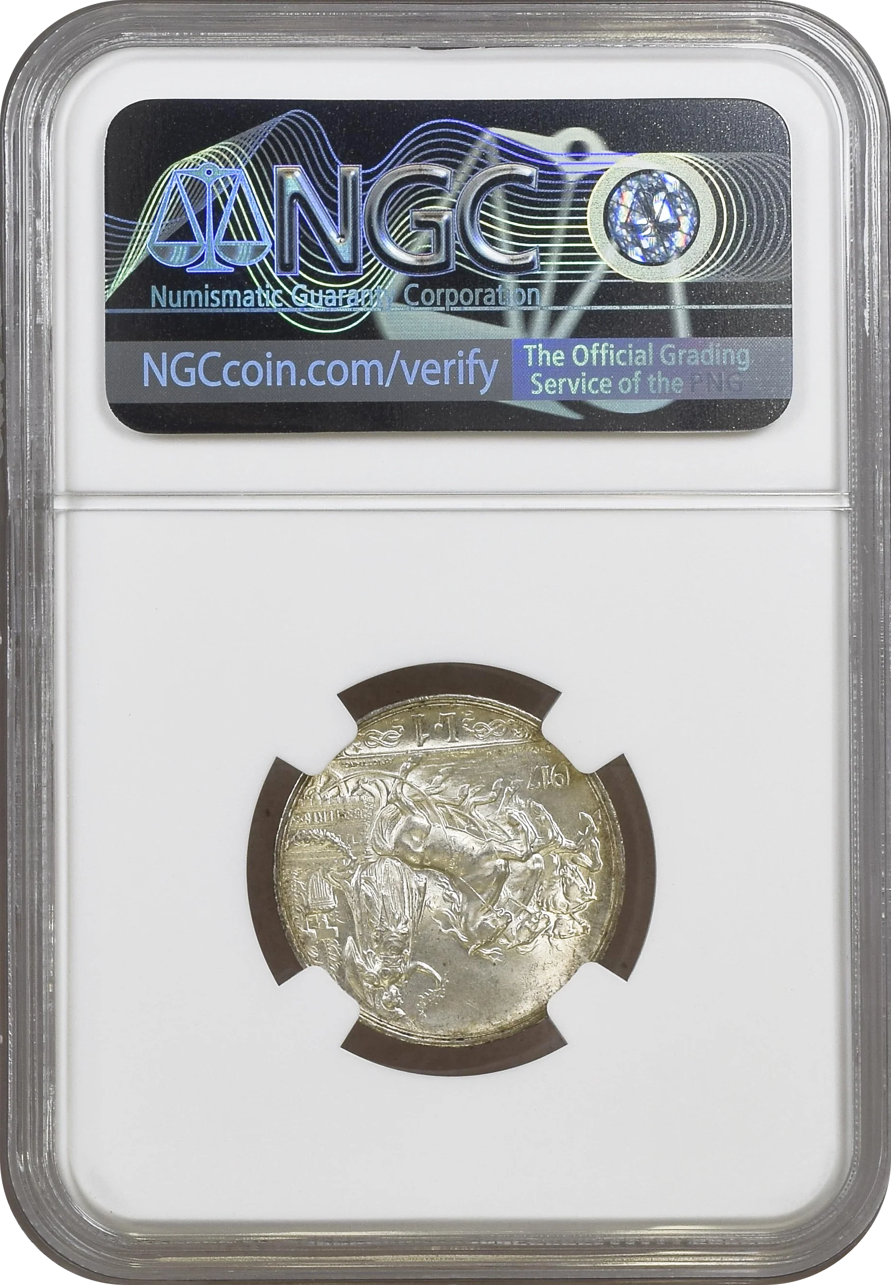 1917年 イタリア ヴィットーリオ・エマヌエーレ3世 1リラ銀貨 NGC MS64 - Image 2