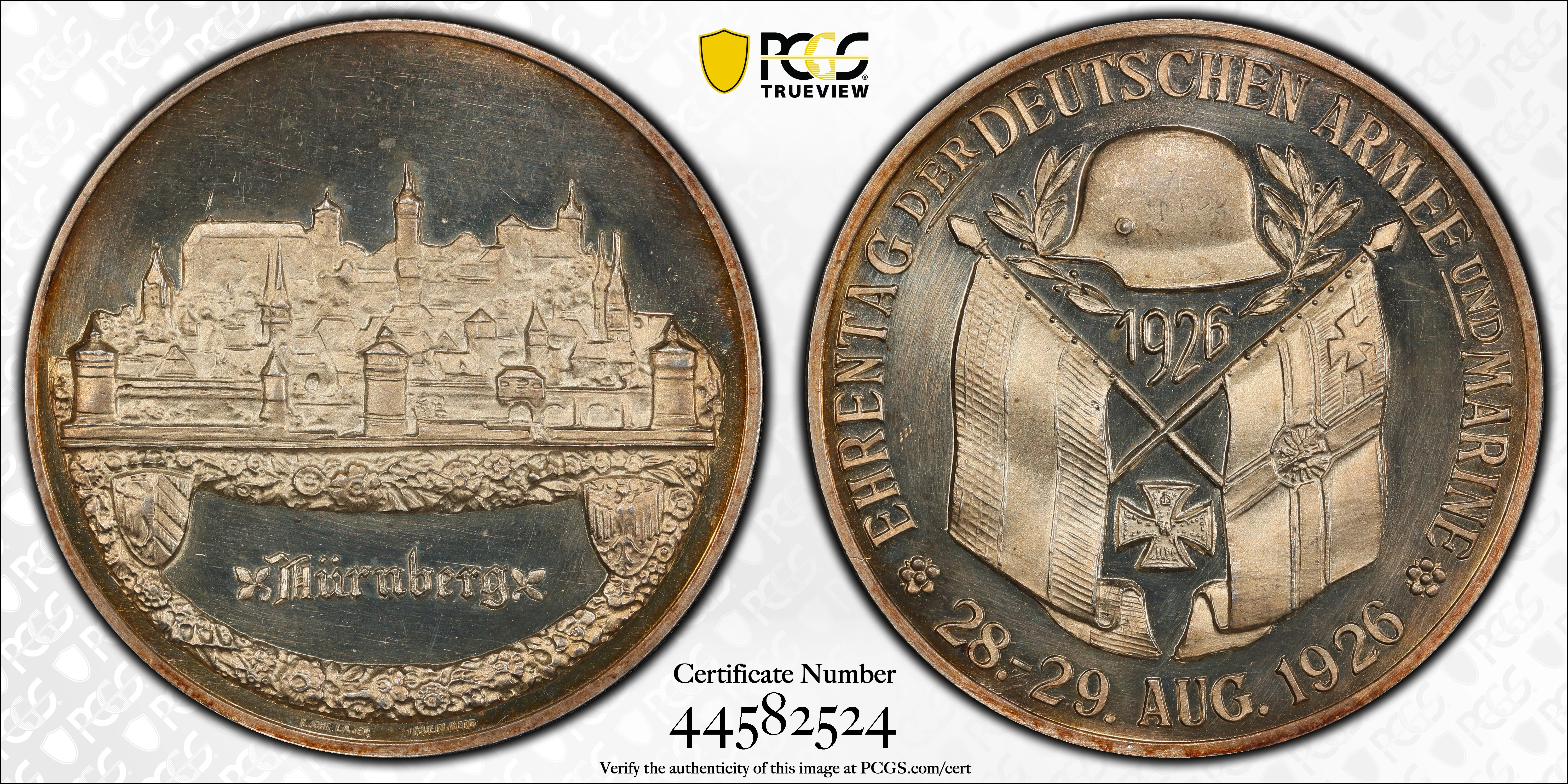 1926年 ドイツ ニュルンベルク 陸海軍記念日 銀メダル PCGS SP64