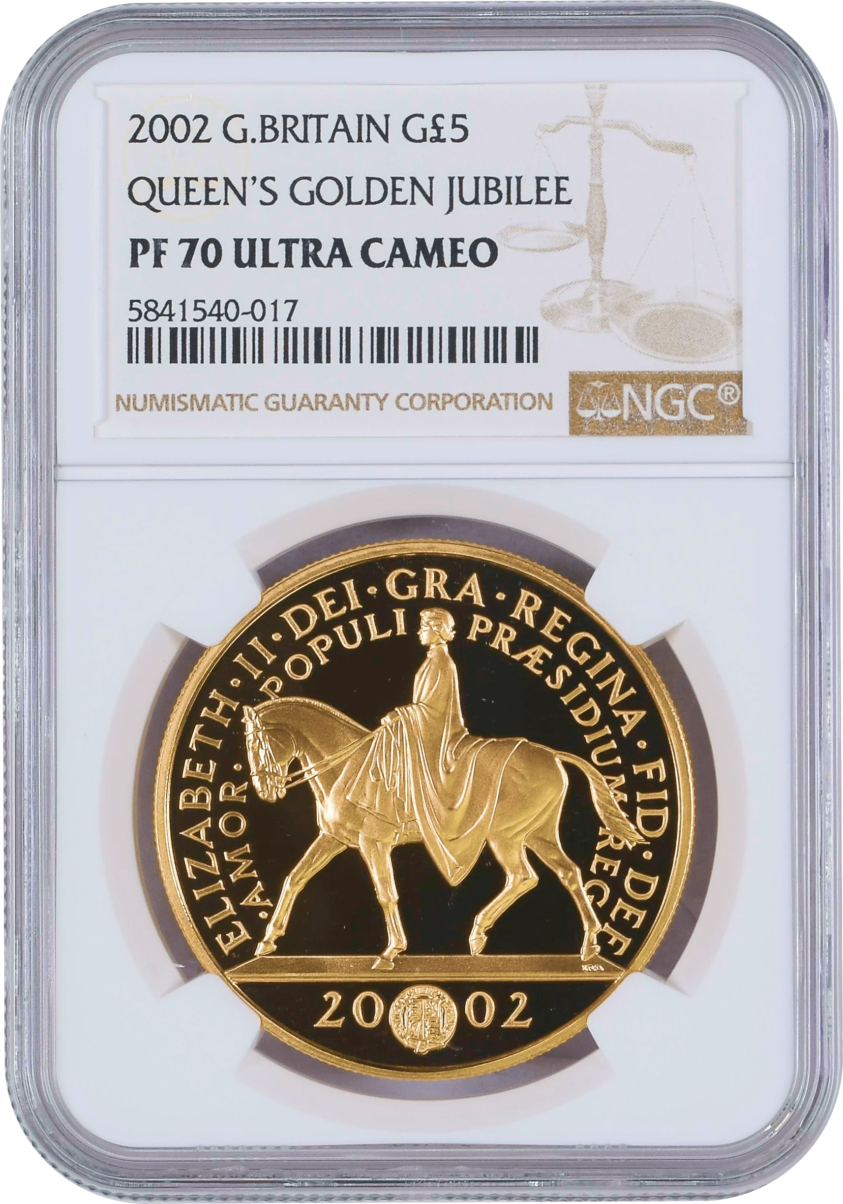 【Top Pop】2002年 イギリス エリザベス2世 ゴールデンジュビリー 5ポンド金貨 NGC PF70UCAM 箱付