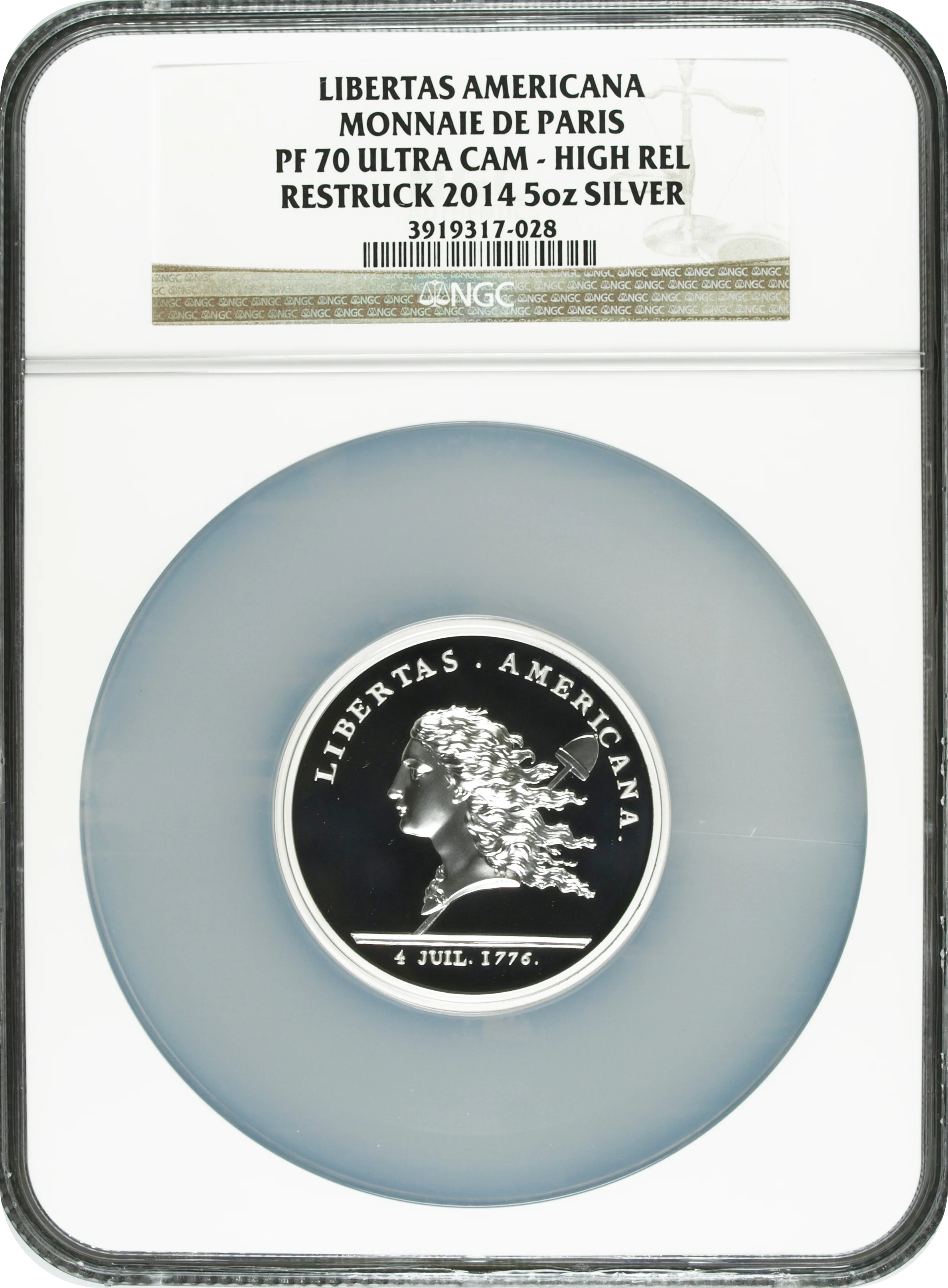 【Top Pop】2014年 フランス リベルタス・アメリカーナ 5オンス 銀メダル NGC PF70 Ultra Cameo 箱付
