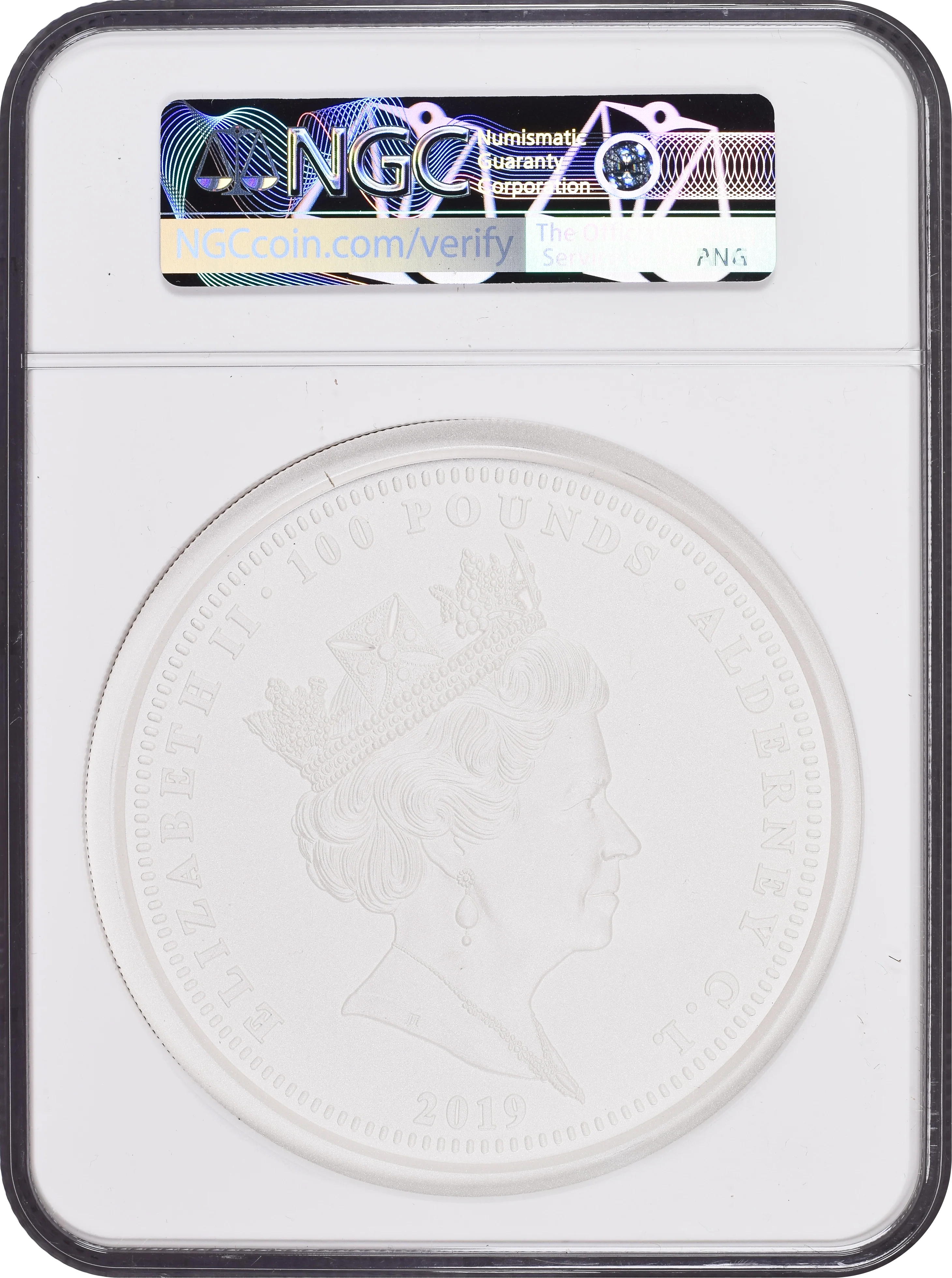 【Top Pop】2019年 オルダニー エリザベス2世 ウナとライオン 1キロ 100ポンド銀貨 マットプルーフ NGC PF70 箱付 - Image 2