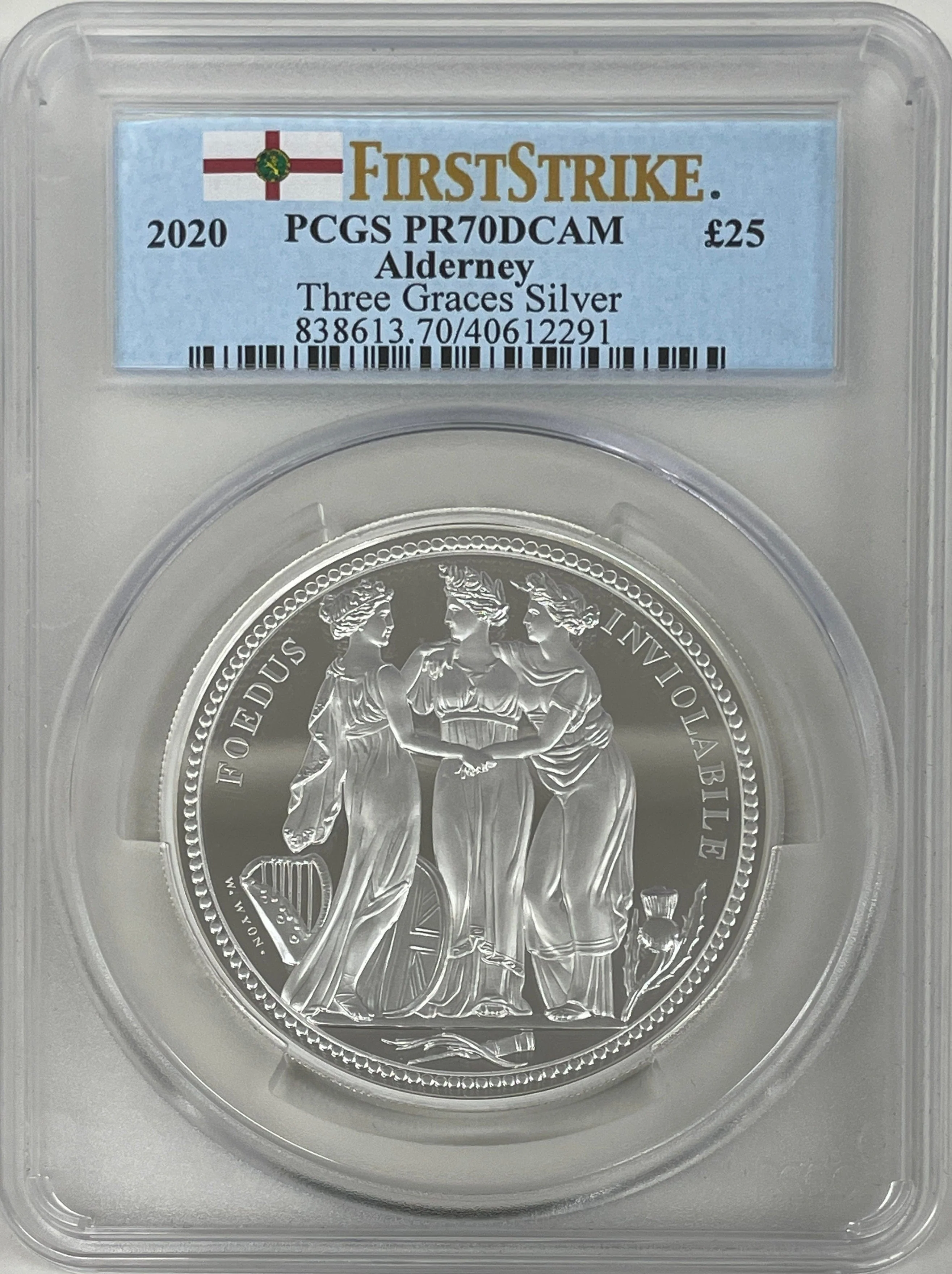 【Top Pop】2020年 オルダニー スリーグレイセス 25ポンド 5oz 銀貨 PCGS PR70DCAM