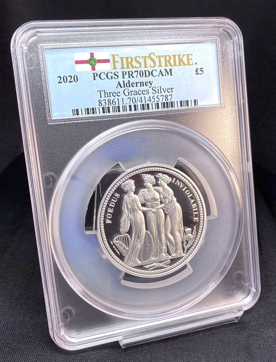 2020年 オルダニー島 スリーグレイセス 2オンス銀貨 PCGS PR70 - Image 3