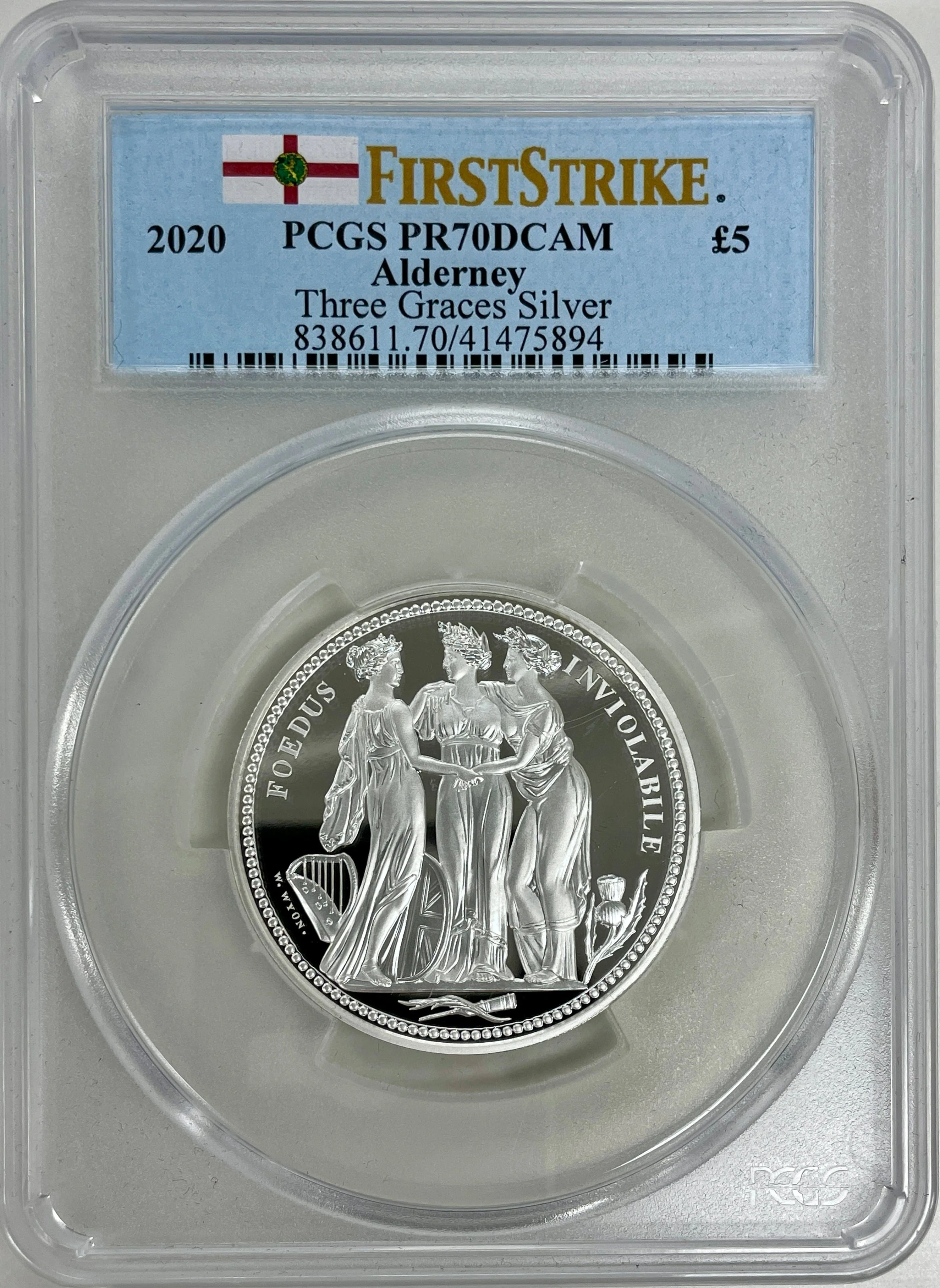 2020年 オルダニー スリーグレイセス 5ポンド銀貨 PCGS PR70DCAM COA付