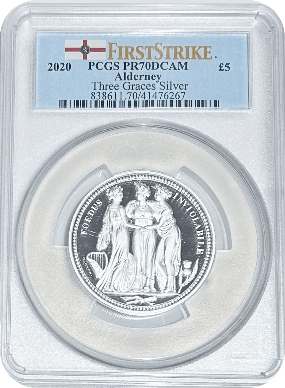 2020年 オルダニー スリー・グレイセス 5£プルーフ銀貨 PR70DCAM