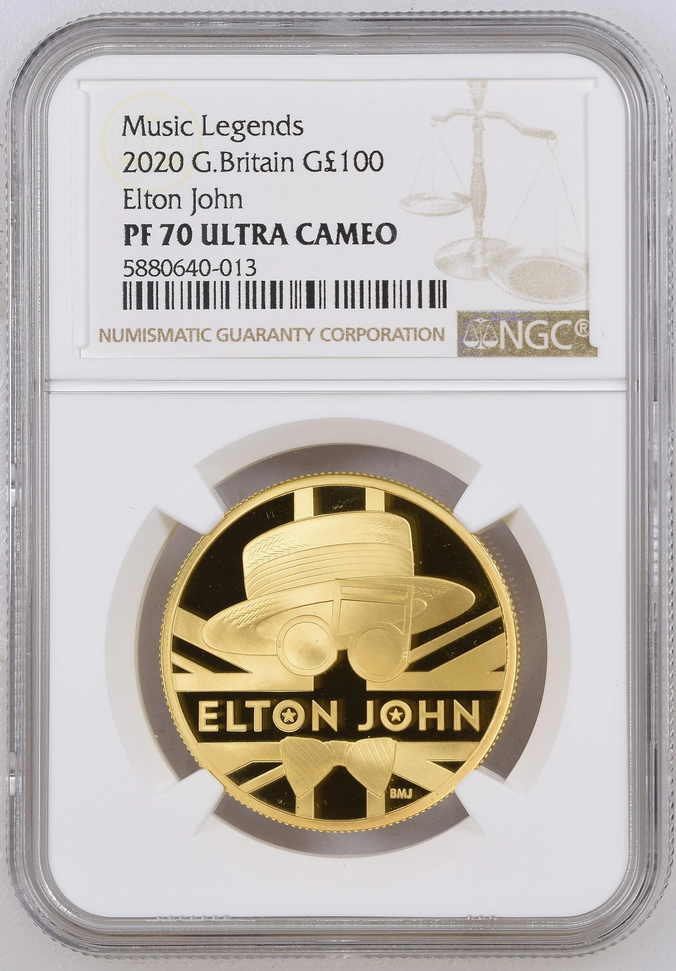 【Top Pop】2020年 イギリス ミュージックレジェンドシリーズ エルトン・ジョン 100ポンド金貨 NGC PF70UCAM 箱付