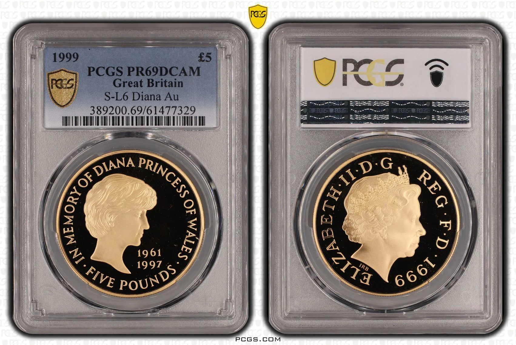 1999年 イギリス ダイアナ妃追悼 5ポンド金貨 PCGS PR69DCAM 箱付き - Image 2