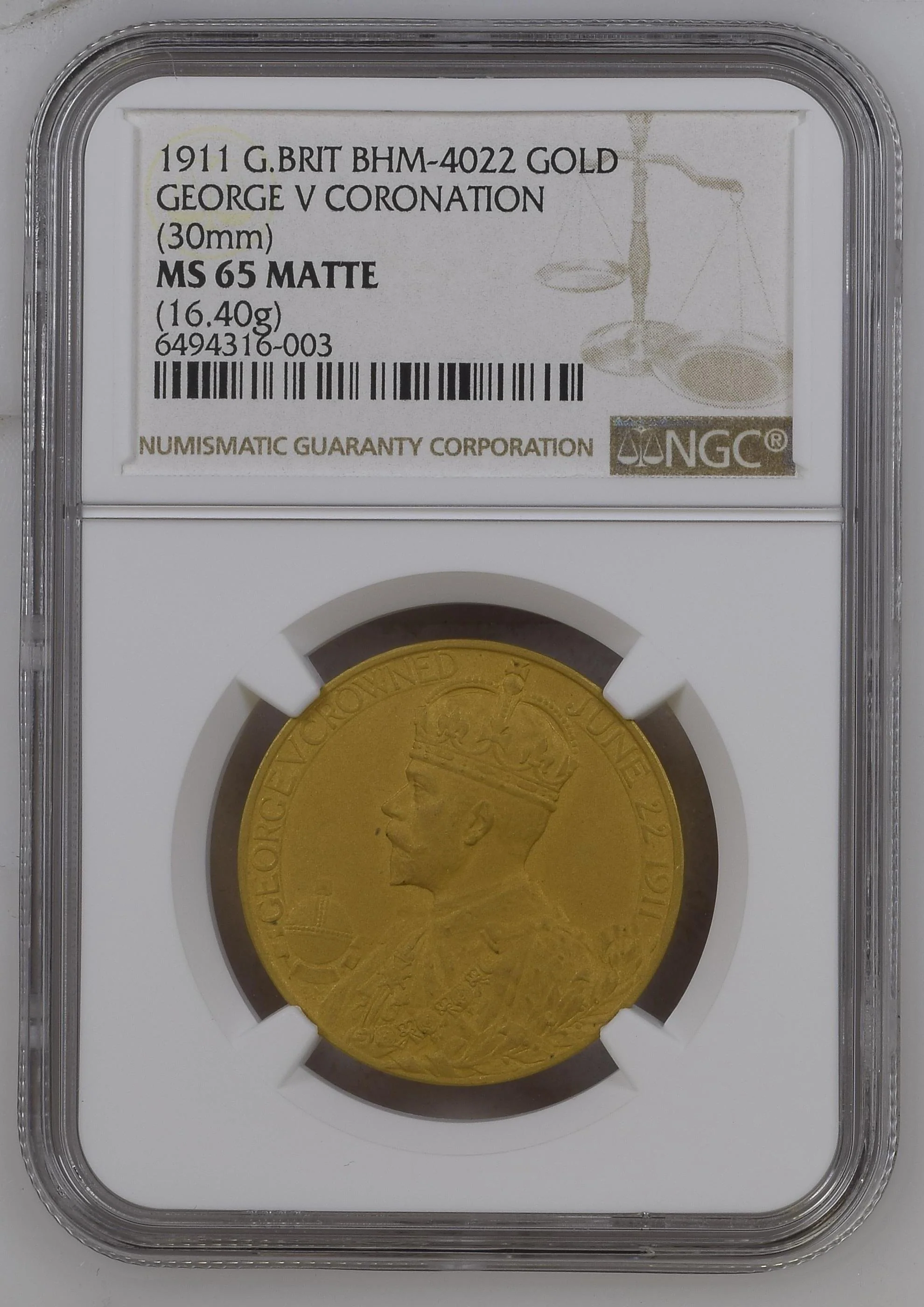 1911年 イギリス ジョージ5世 戴冠記念金メダル NGC MS65 MATTE
