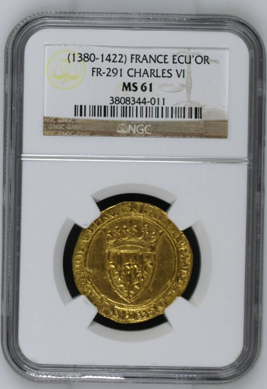 1380-1422年 フランス シャルル6世 エキュドール金貨 NGC MS61