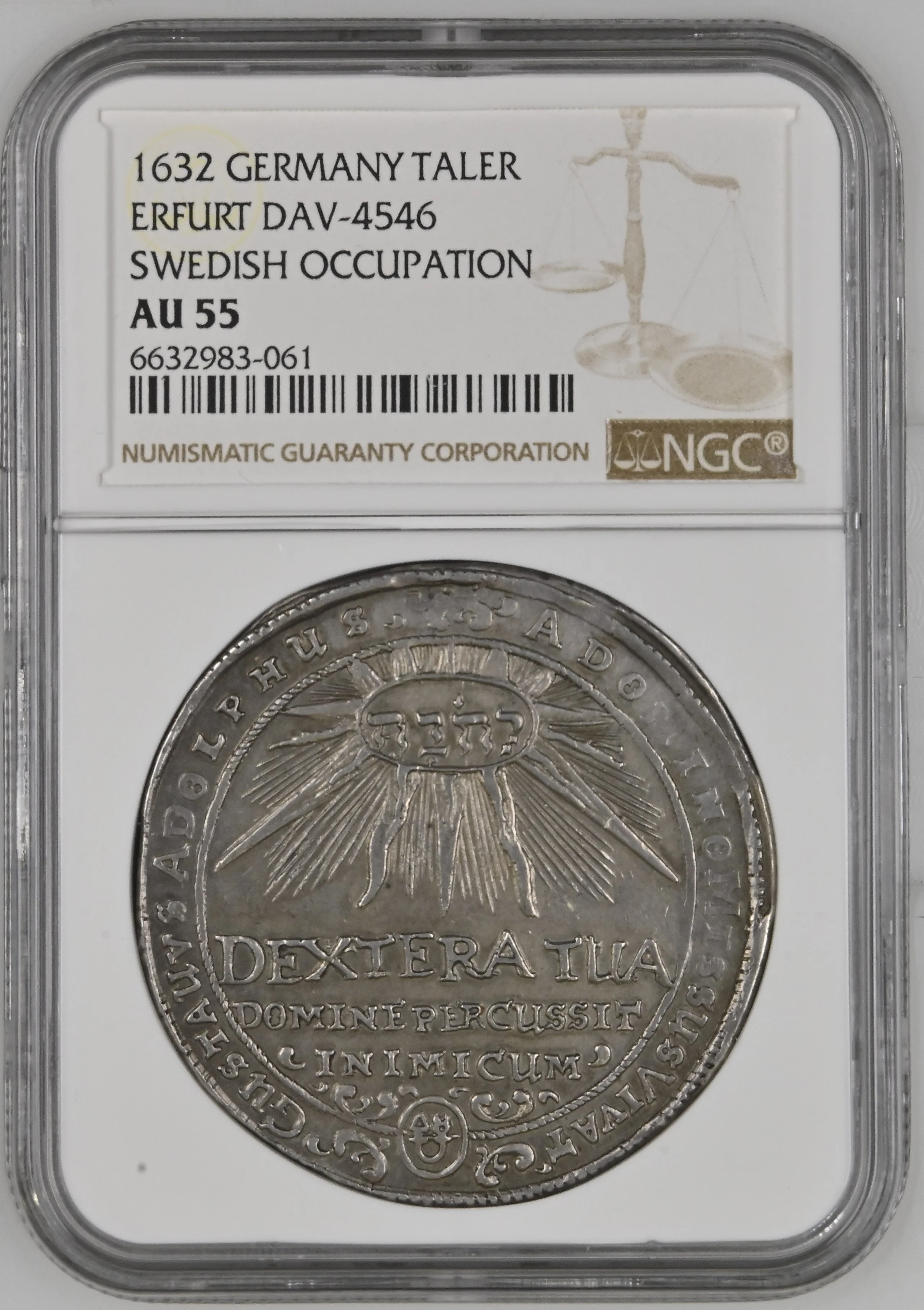 1632年 ドイツ エアフルト ターラー銀貨 NGC AU55
