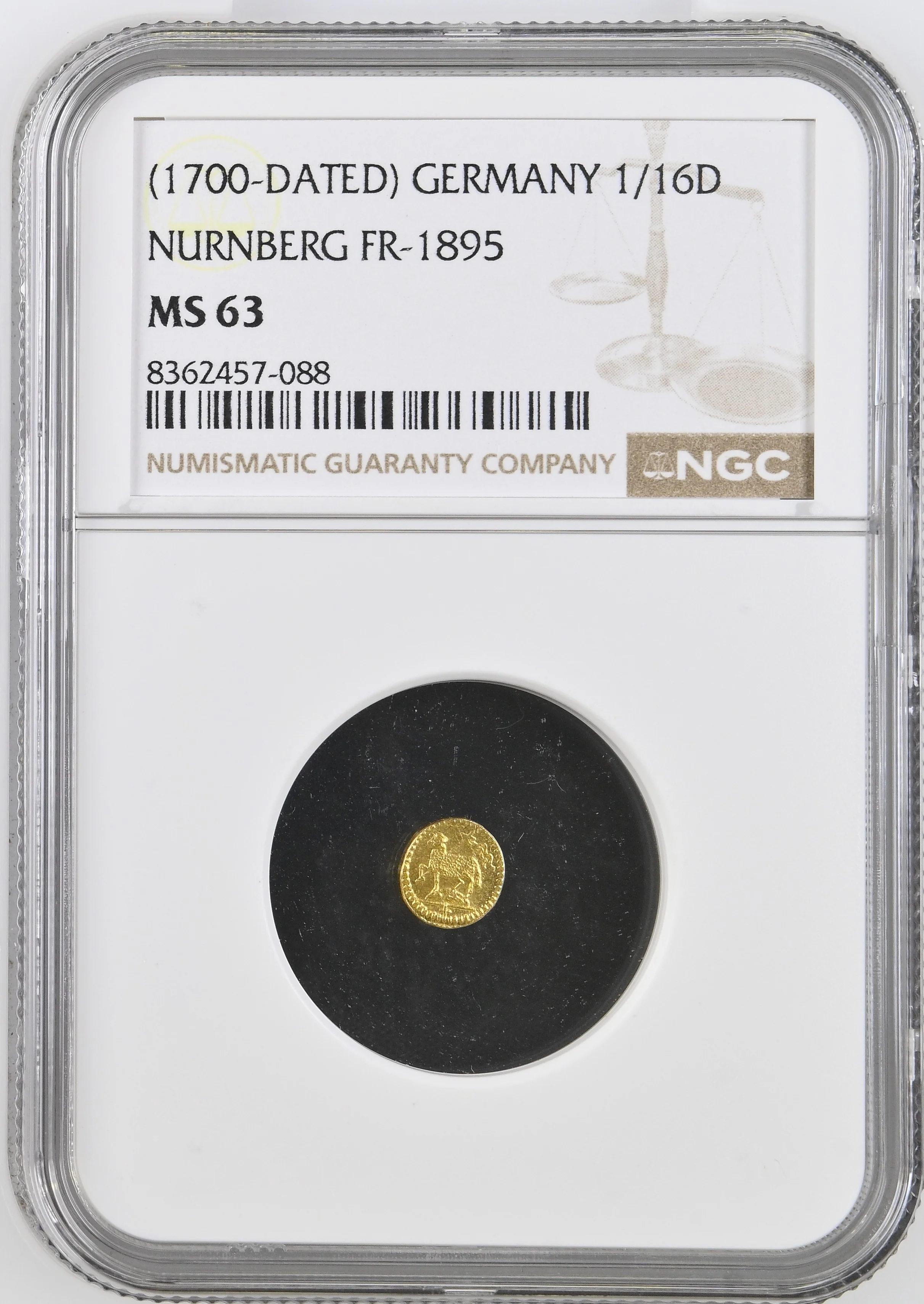 1700年 ドイツ ニュルンベルク ラムダカット 1/16ダカット金貨 NGC MS63