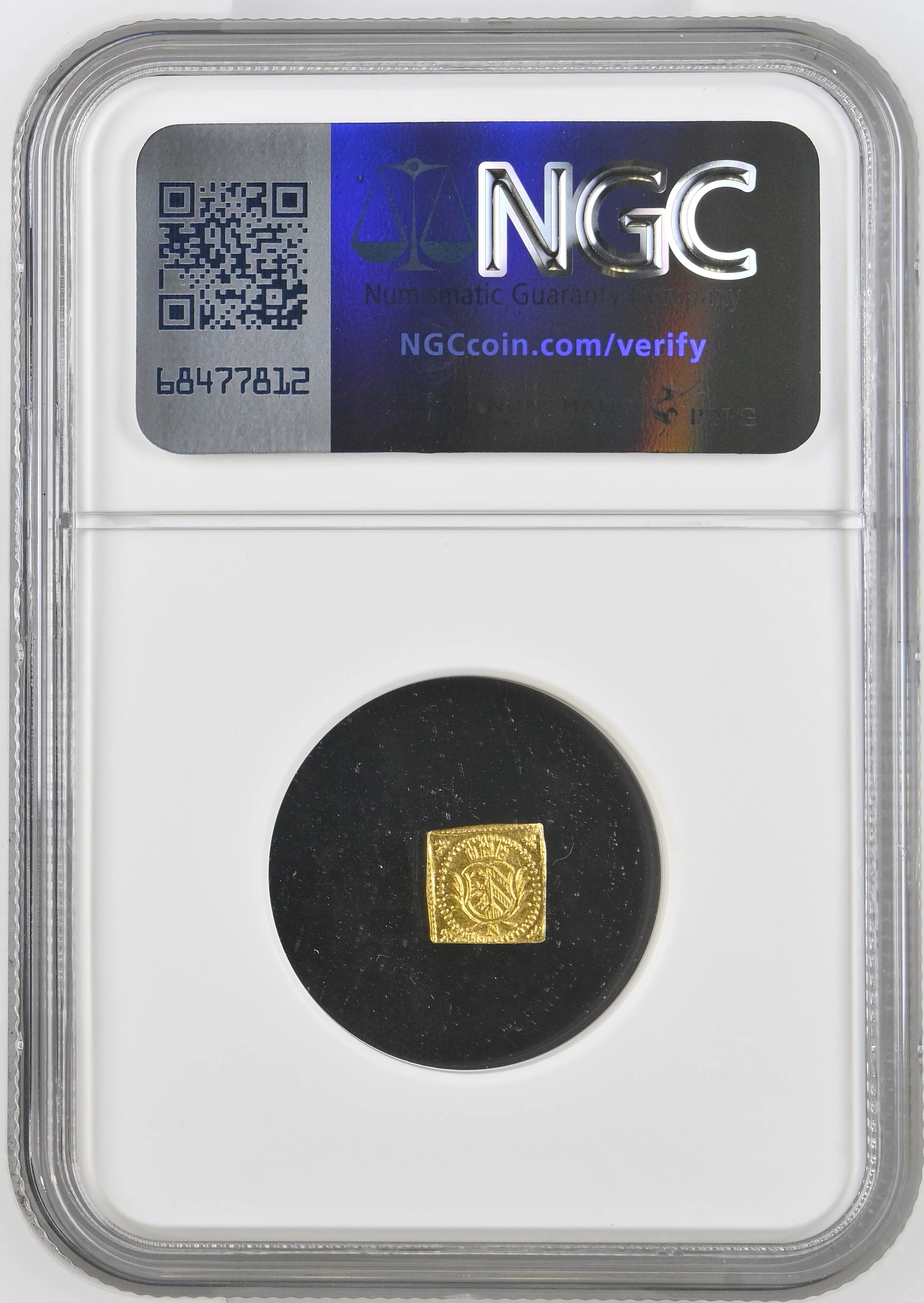 1700年 ドイツ ニュルンベルク ラムダカット 1/8ダカット金貨 クリッペ NGC MS64 - Image 2