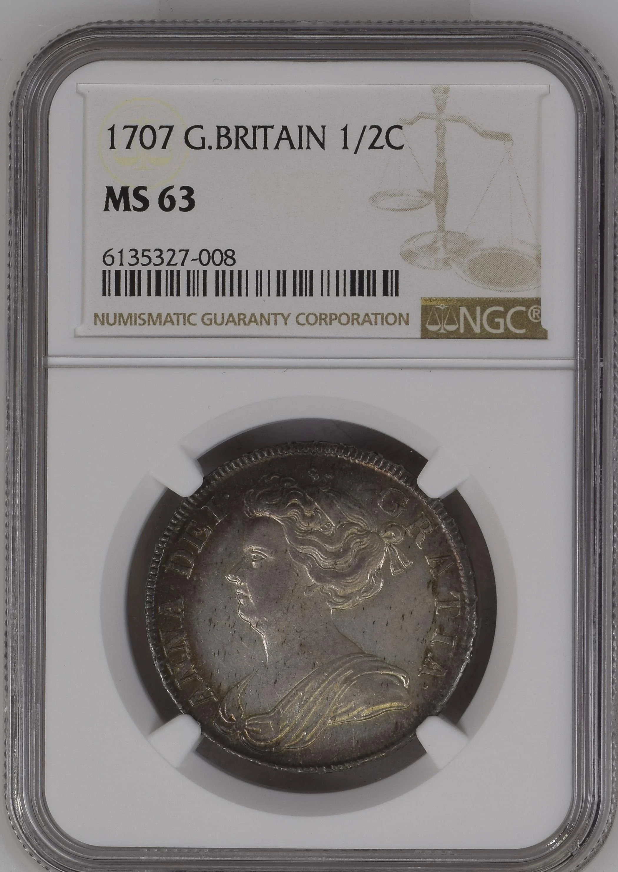 1707年 イギリス アン女王 ハーフクラウン銀貨 ポストユニオン セプティモエッジ NGC MS63