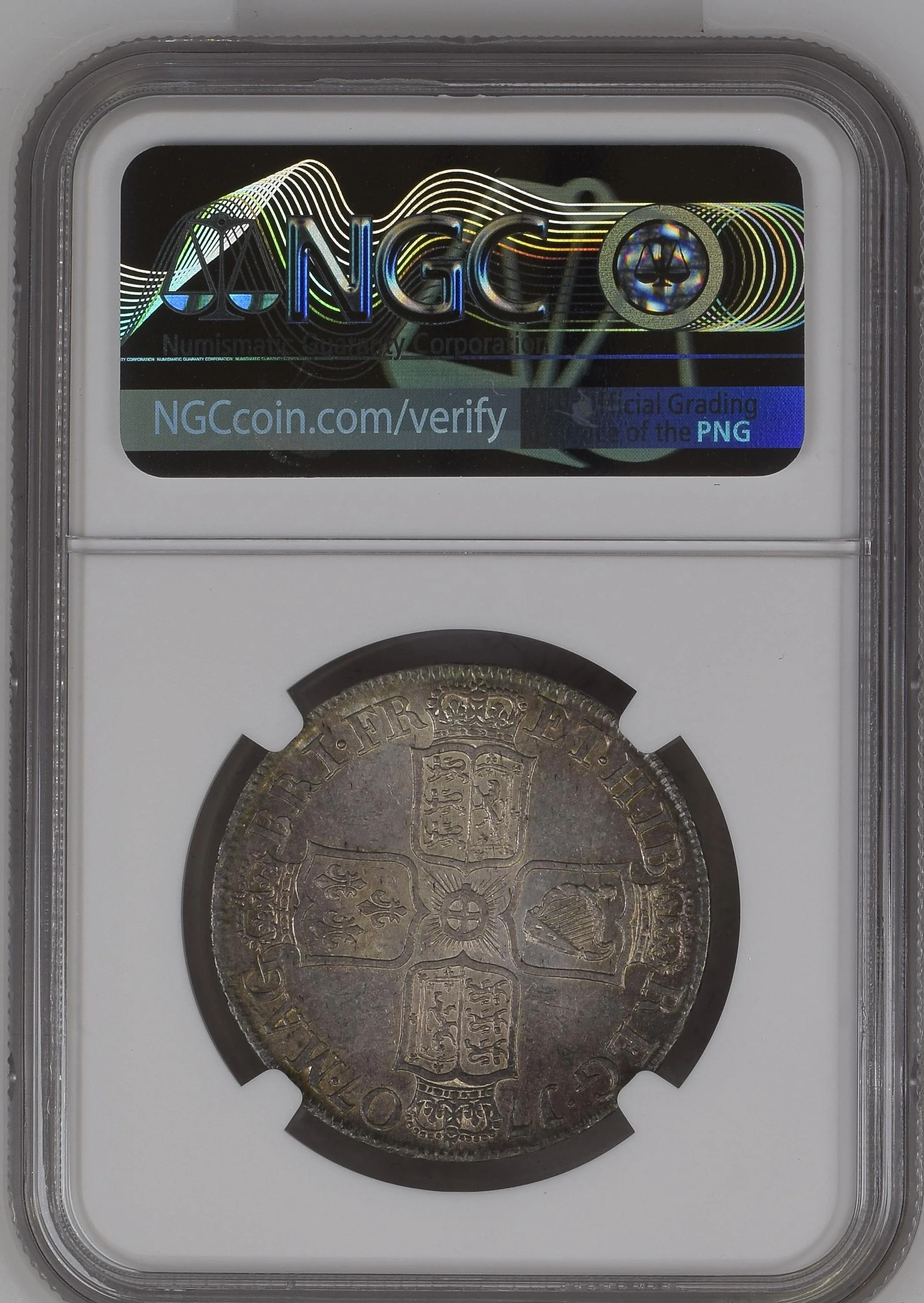 1707年 イギリス アン女王 ハーフクラウン銀貨 ポストユニオン セプティモエッジ NGC MS63 - Image 2