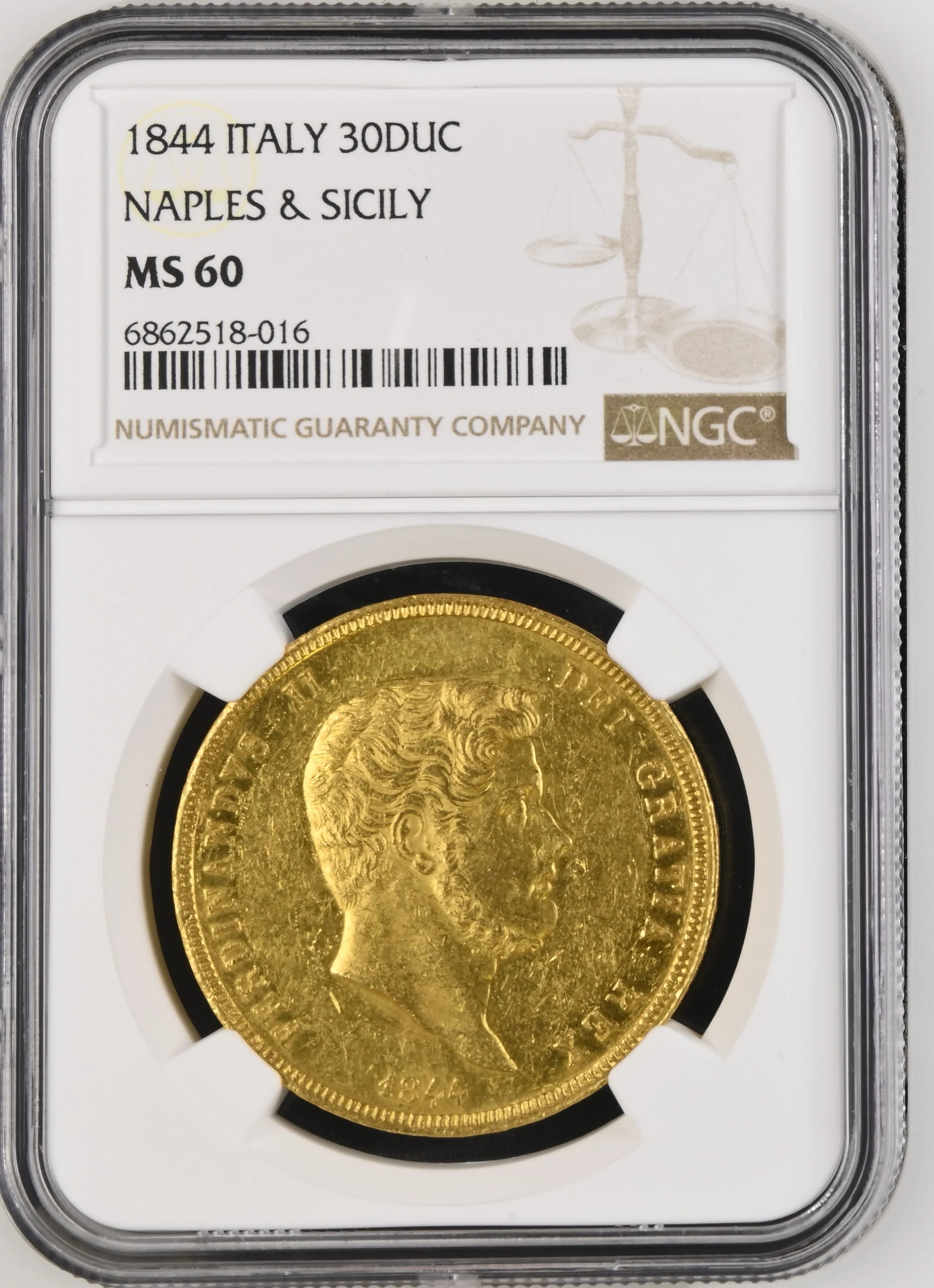 1844年 イタリア 30ダカット金貨 NGC MS60