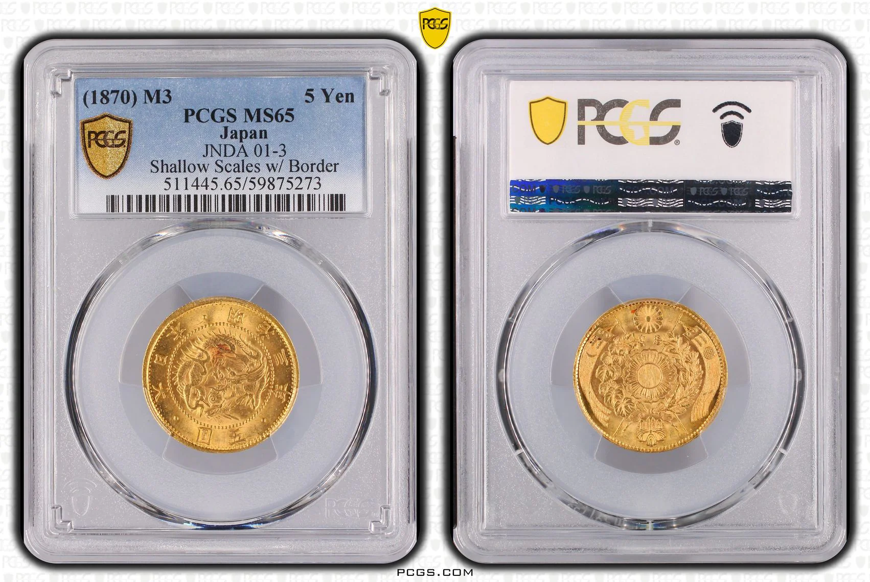 明治3年(1870) 日本 旧5円金貨 PCGS MS65