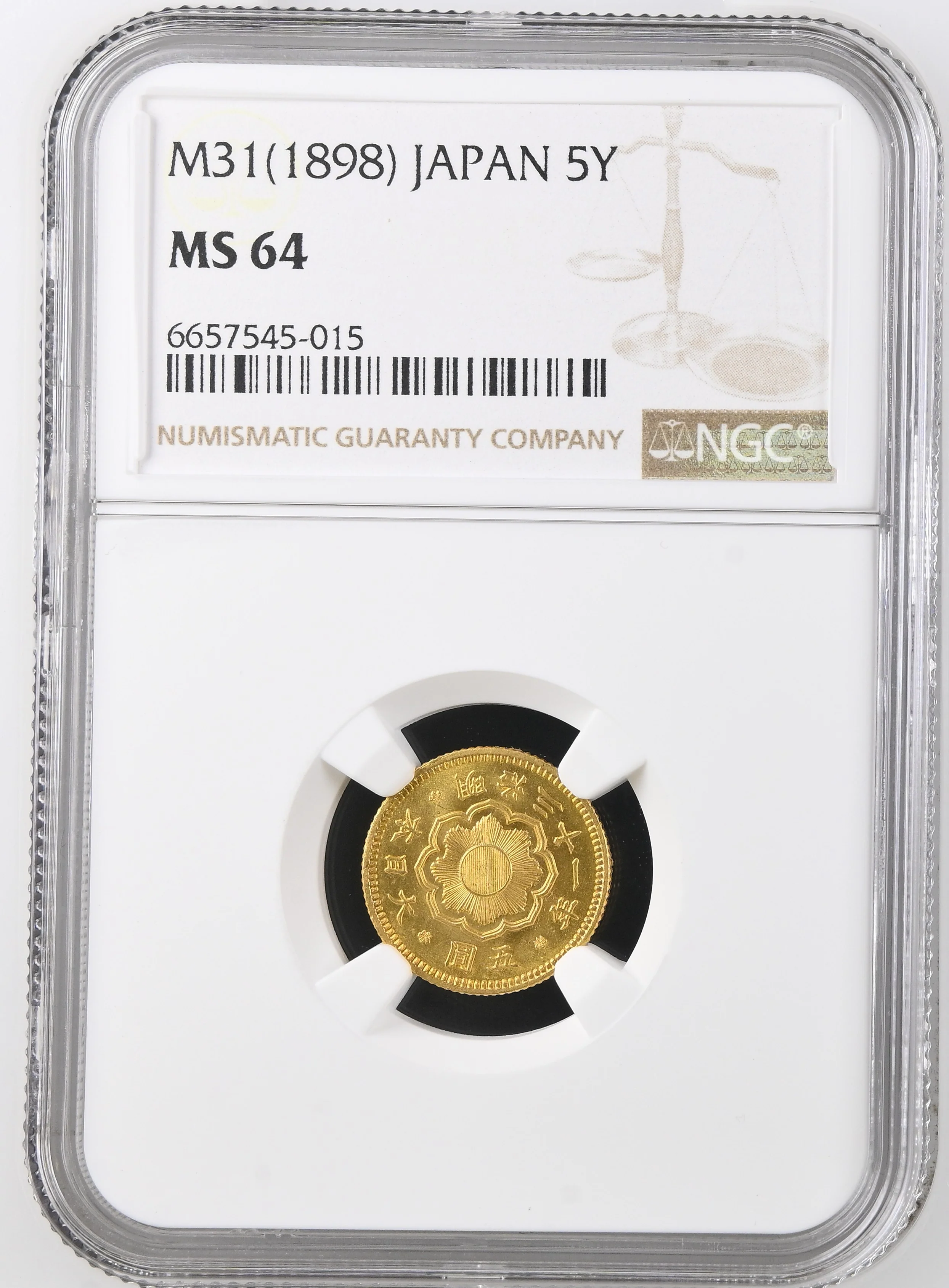 明治31年(1898) 日本  新5円金貨 NGC MS64