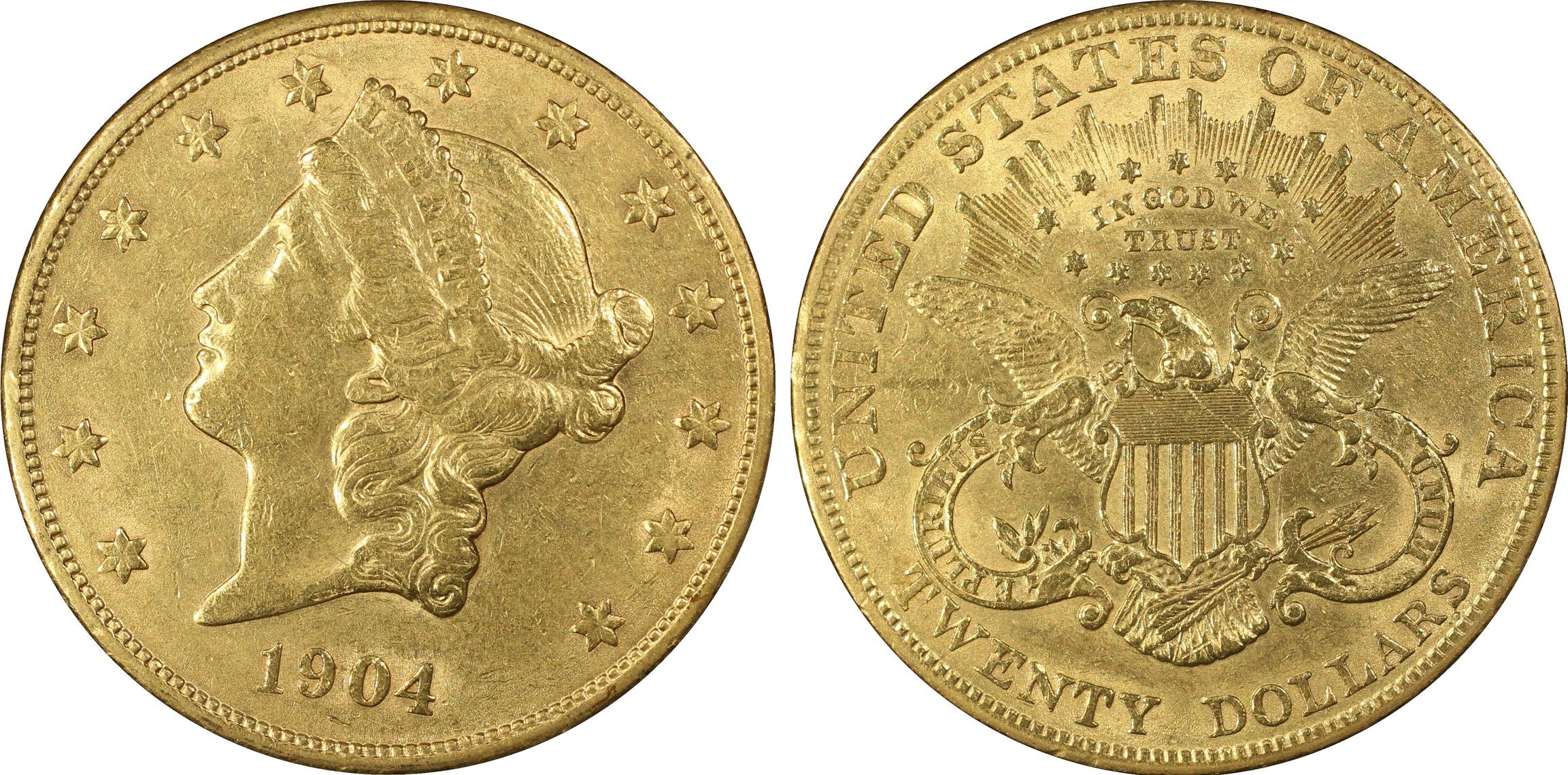 1904年 アメリカ リバティヘッド 20ドル金貨 with Motto PCGS AU53